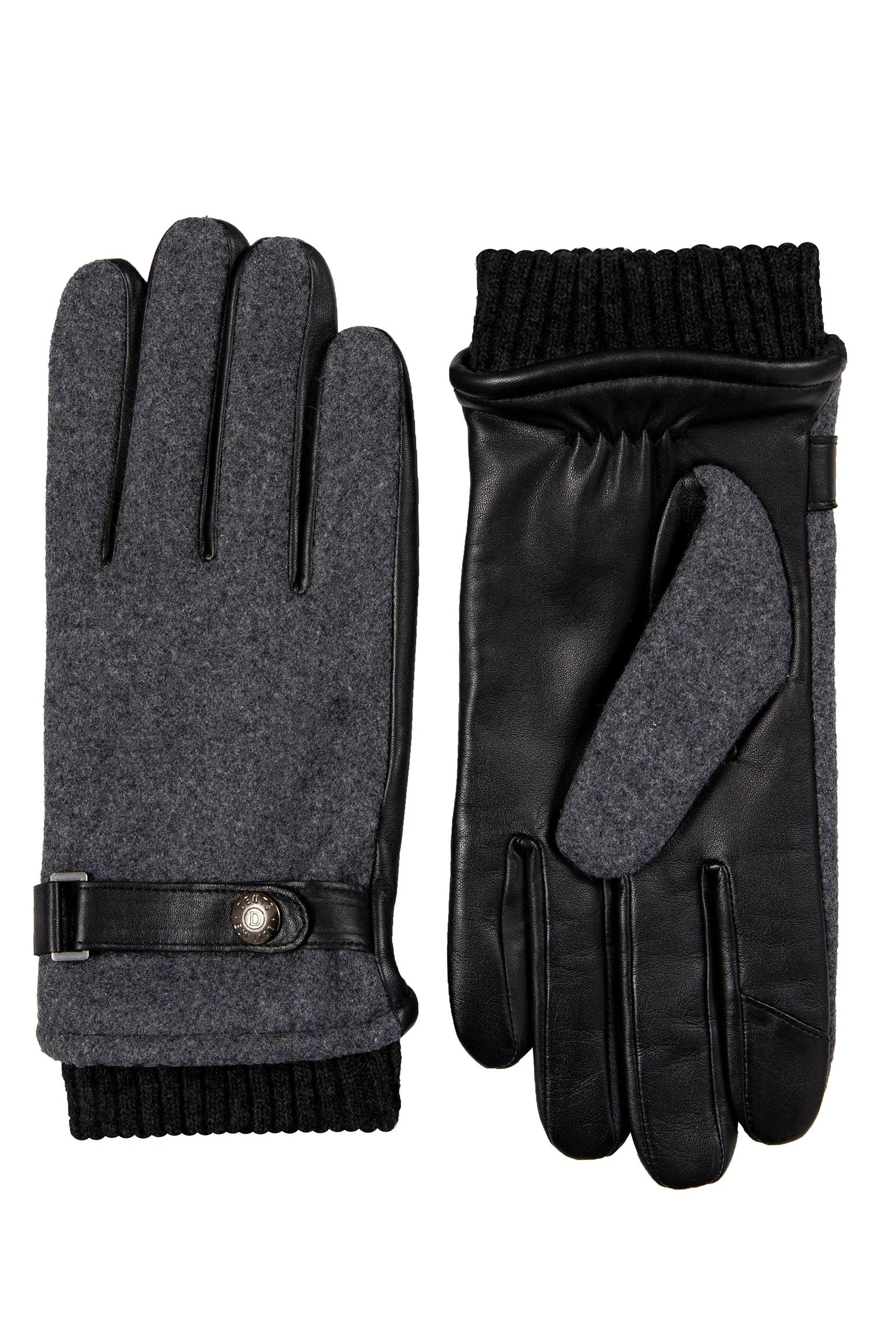 Touchscreen Leather and Flannel Gloves - Charcoal - Image 2