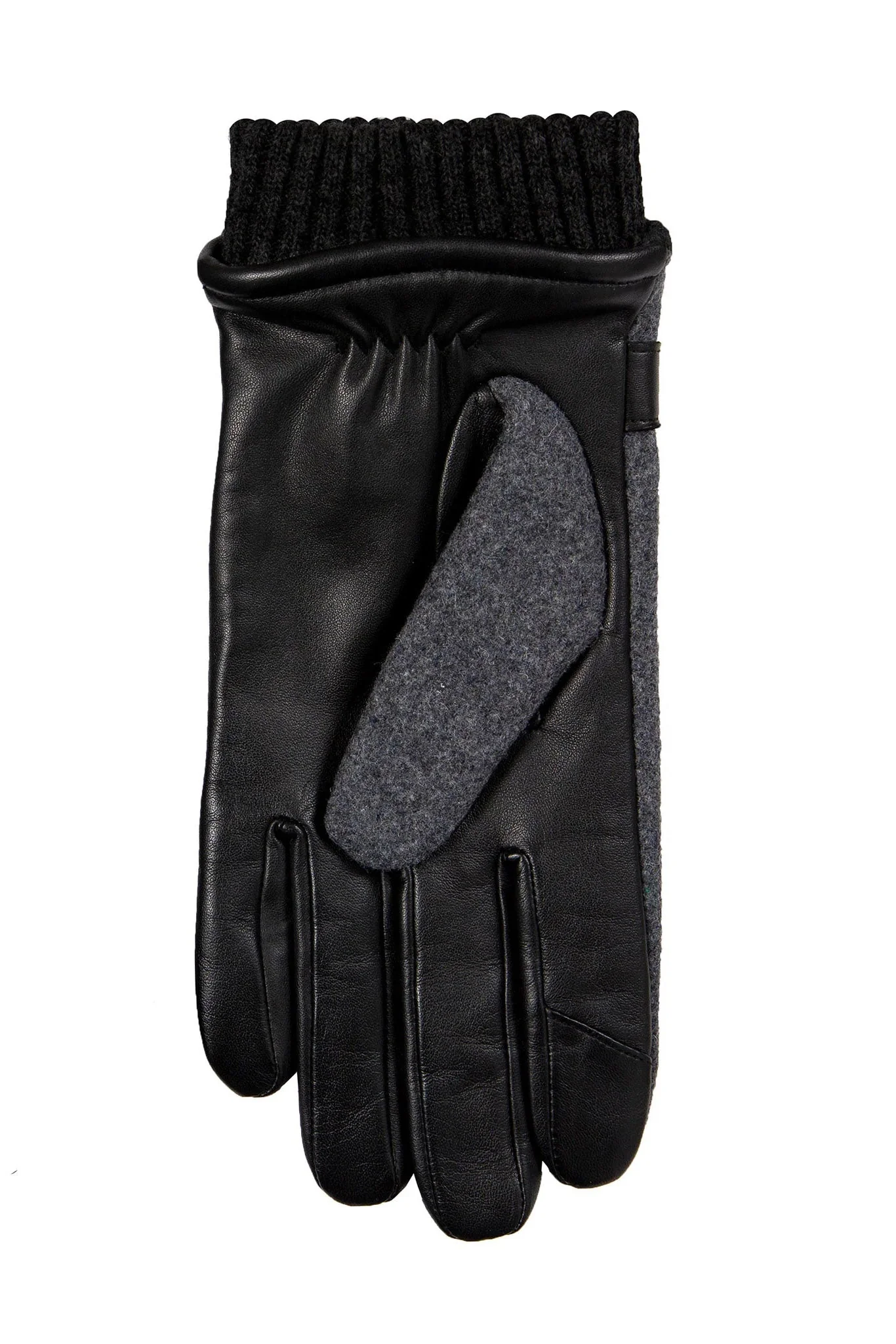 Touchscreen Leather and Flannel Gloves - Charcoal - Image 4