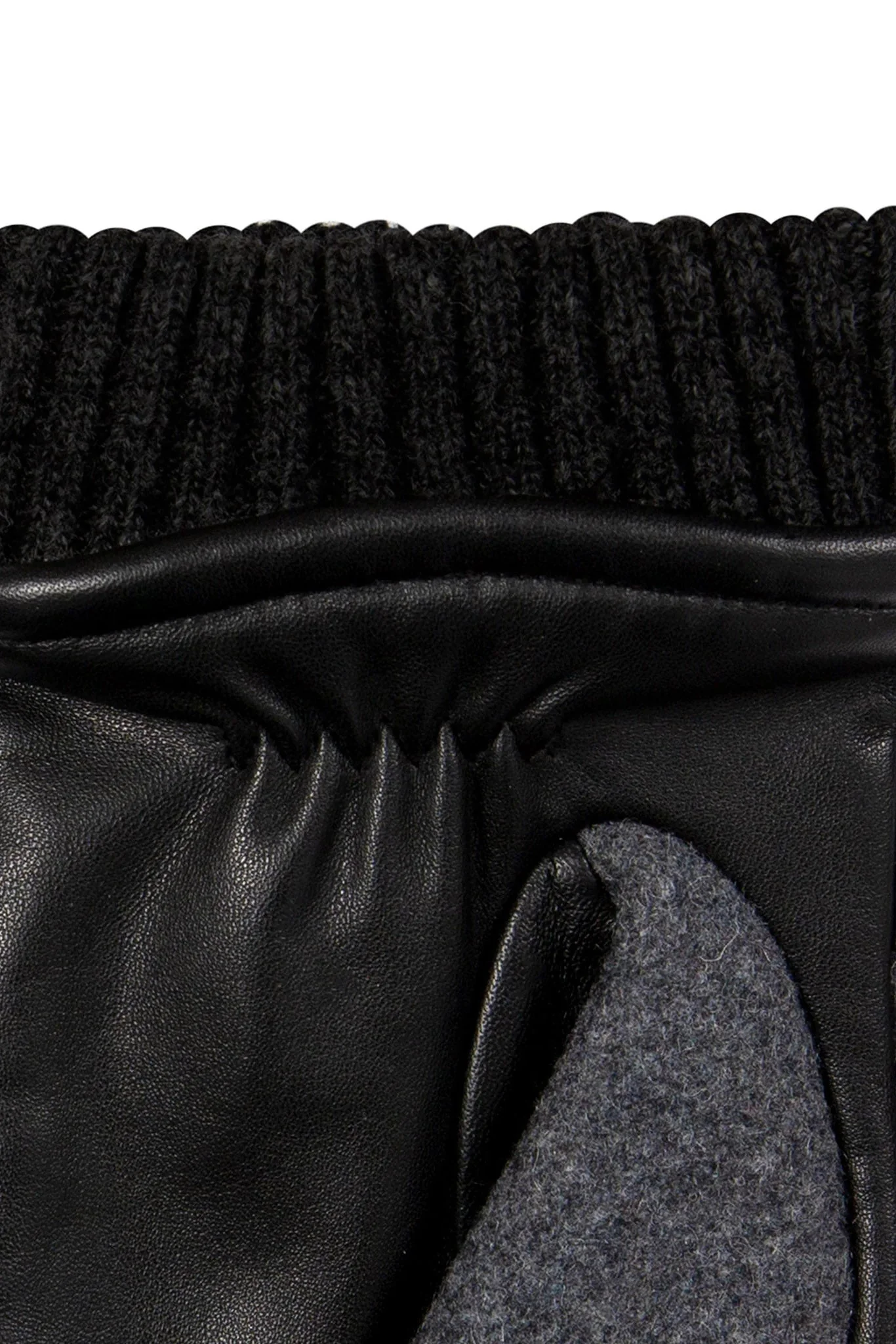 Touchscreen Leather and Flannel Gloves - Charcoal - Image 6