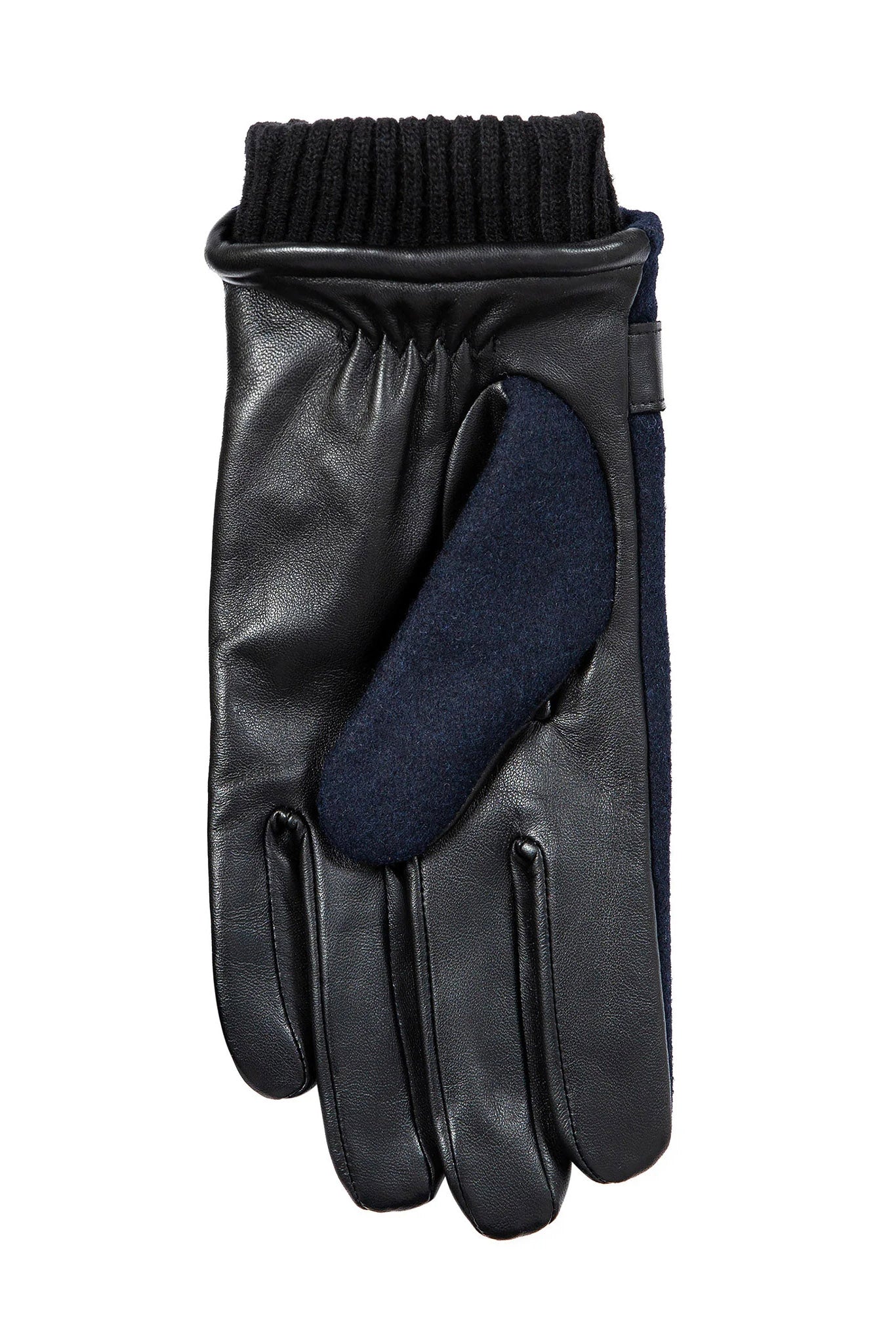 Touchscreen Leather and Flannel Gloves - Navy - Image 4