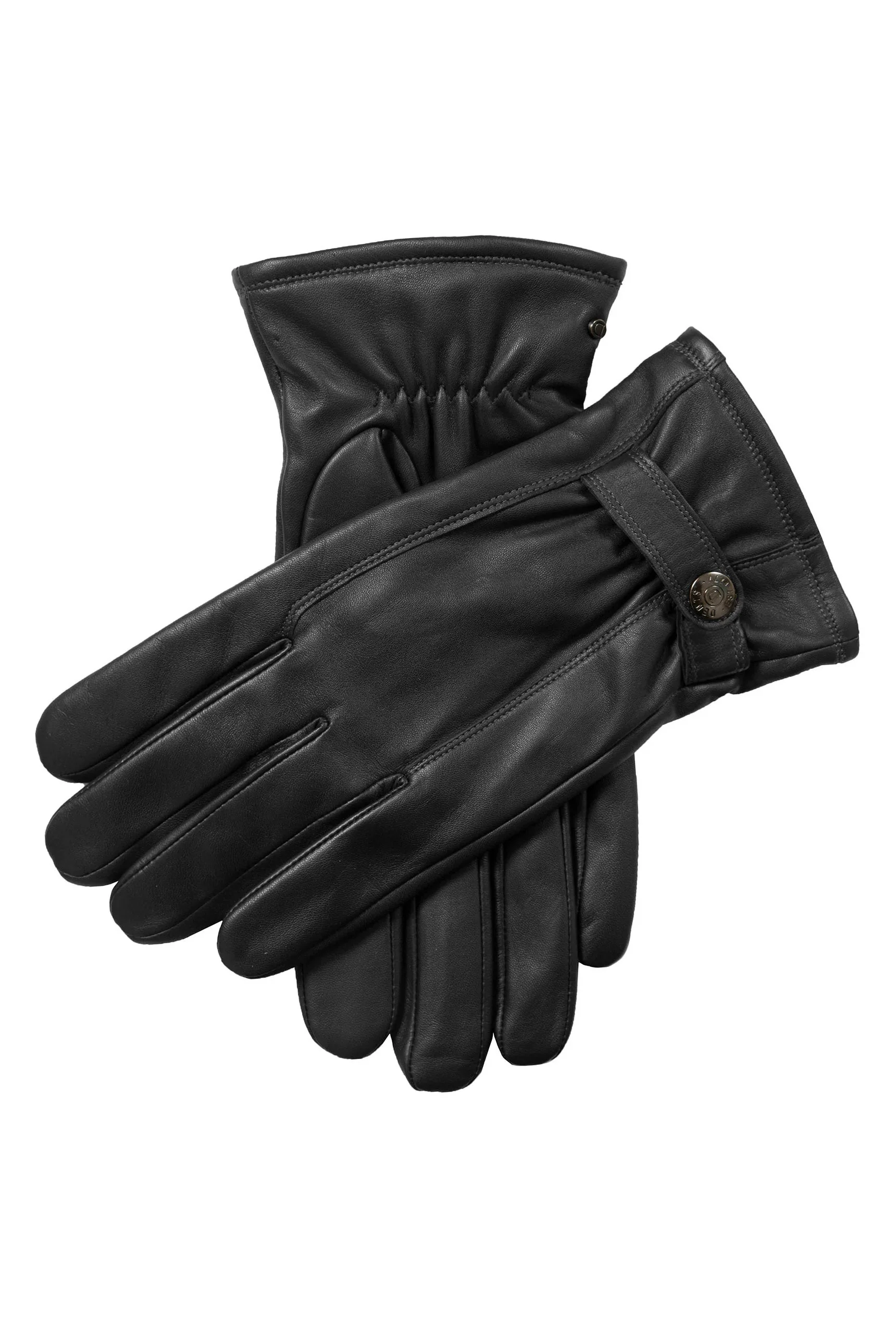 Touchscreen Leather Gloves with Contrast Stitching - Black