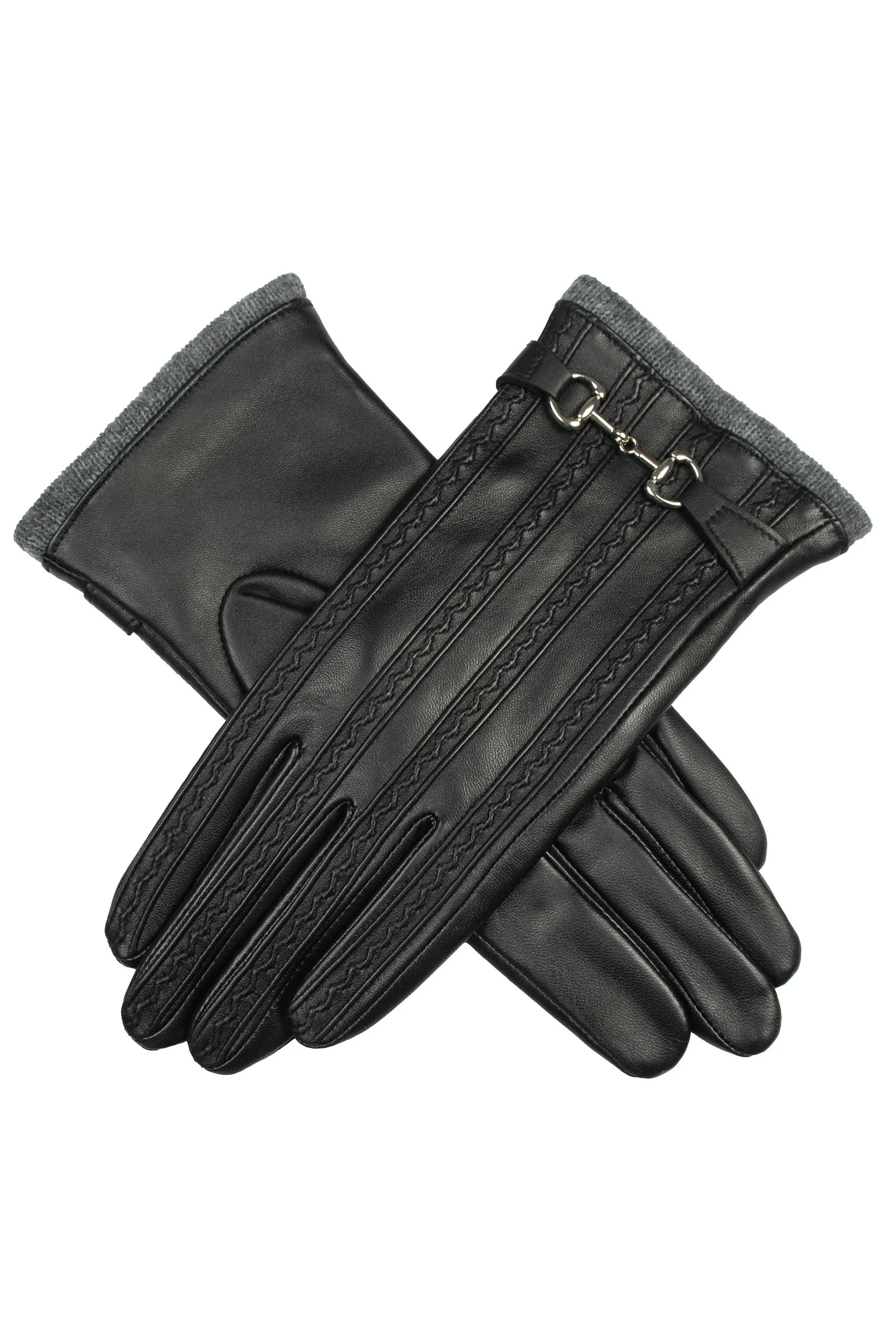 Touchscreen Water-Resistant Wool Lined Leather Gloves - Black