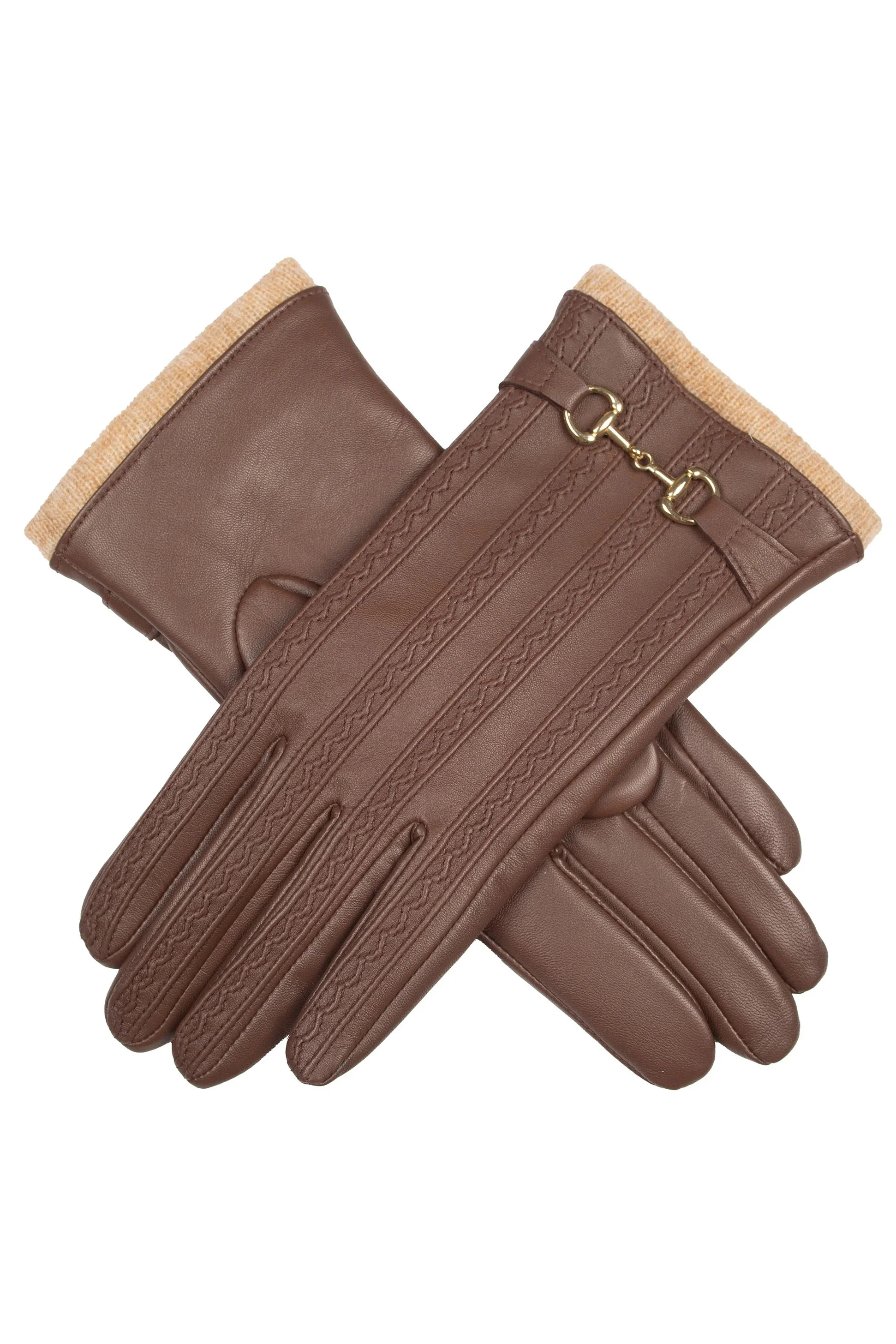 Touchscreen Water-Resistant Wool Lined Leather Gloves - Chestnut