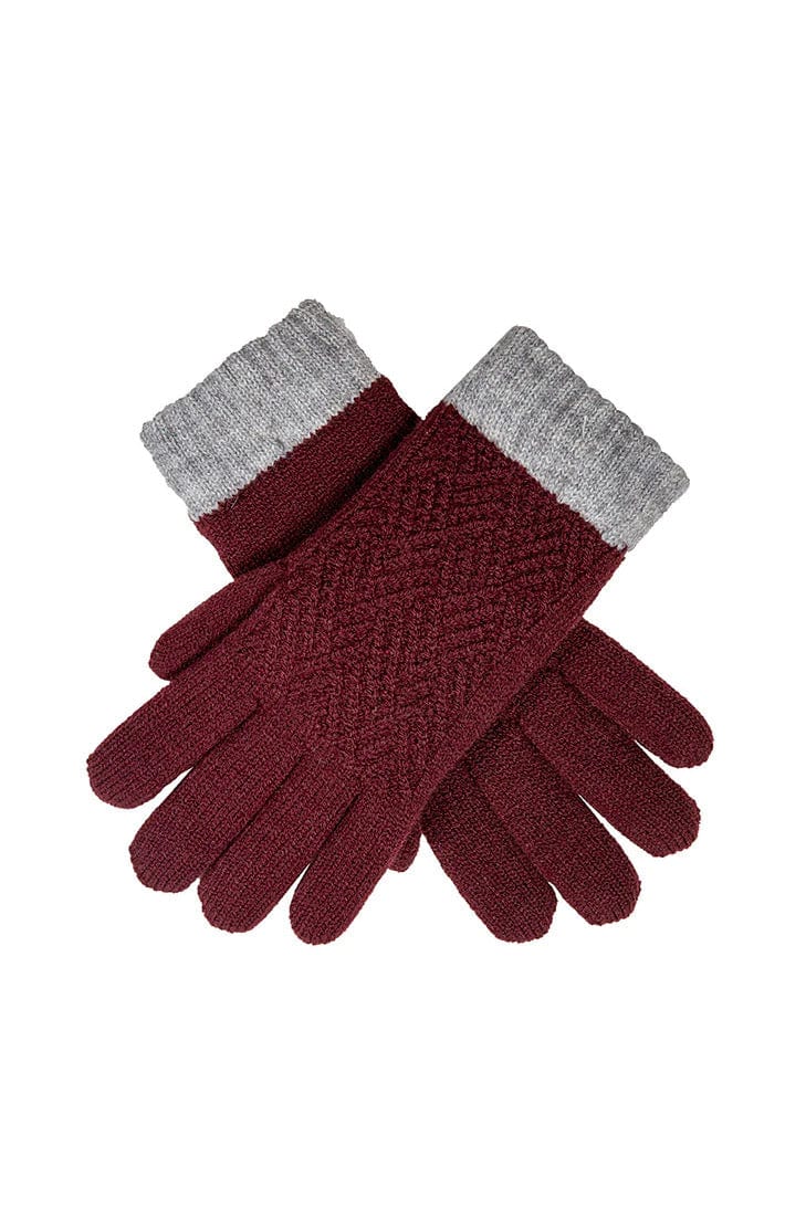 Womens Cable Knit Gloves - Claret