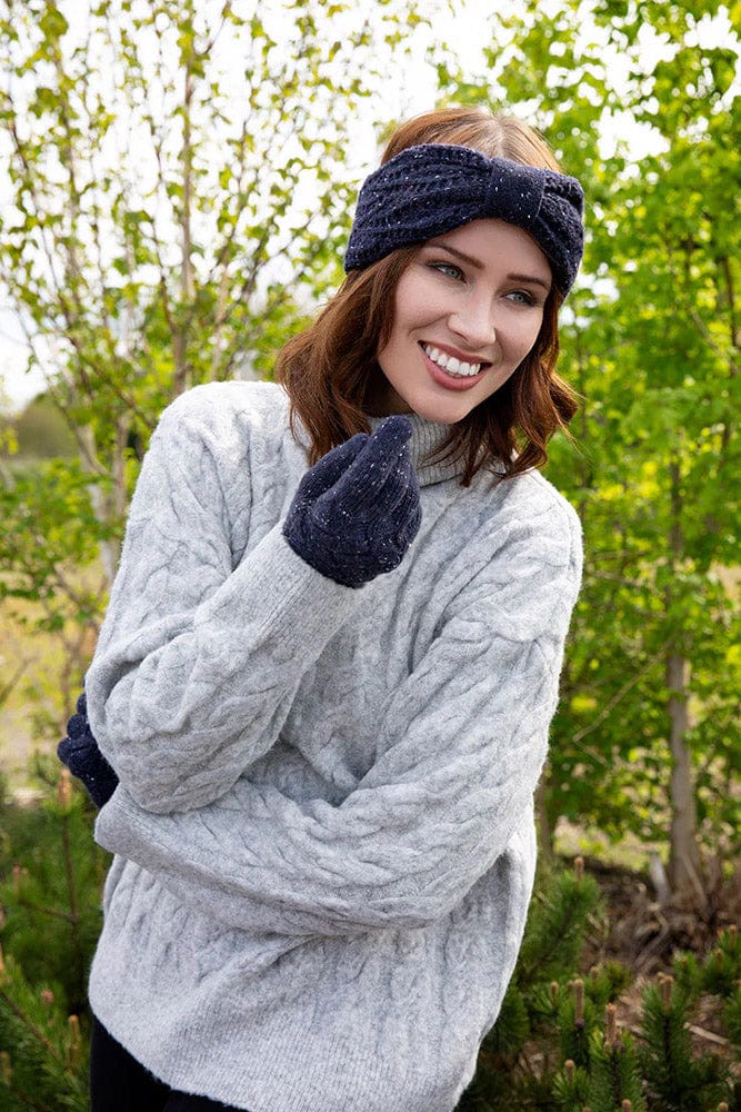 Womens Knitted Marl Gloves - Navy - Image 2