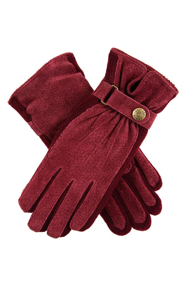 Womens Laura Suede Gloves With Strap Detail - Claret
