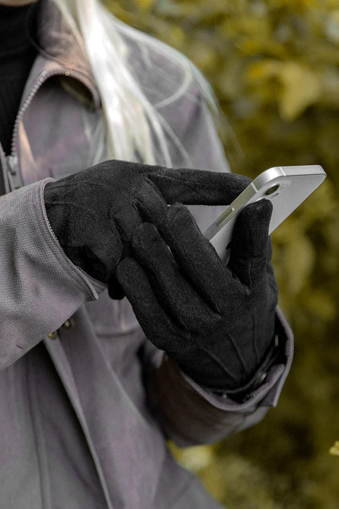 Womens Water Resistant Touchscreen Fleece Lined Suede Gloves - Black - Image 2