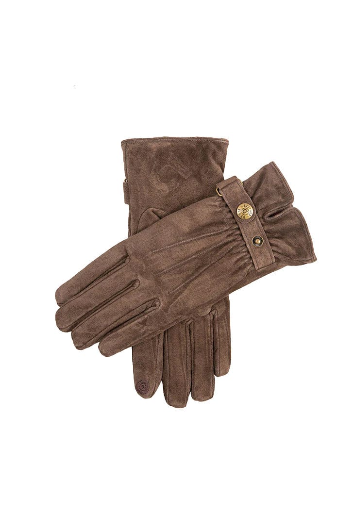 Womens Water Resistant Touchscreen Fleece Lined Suede Gloves - Brown