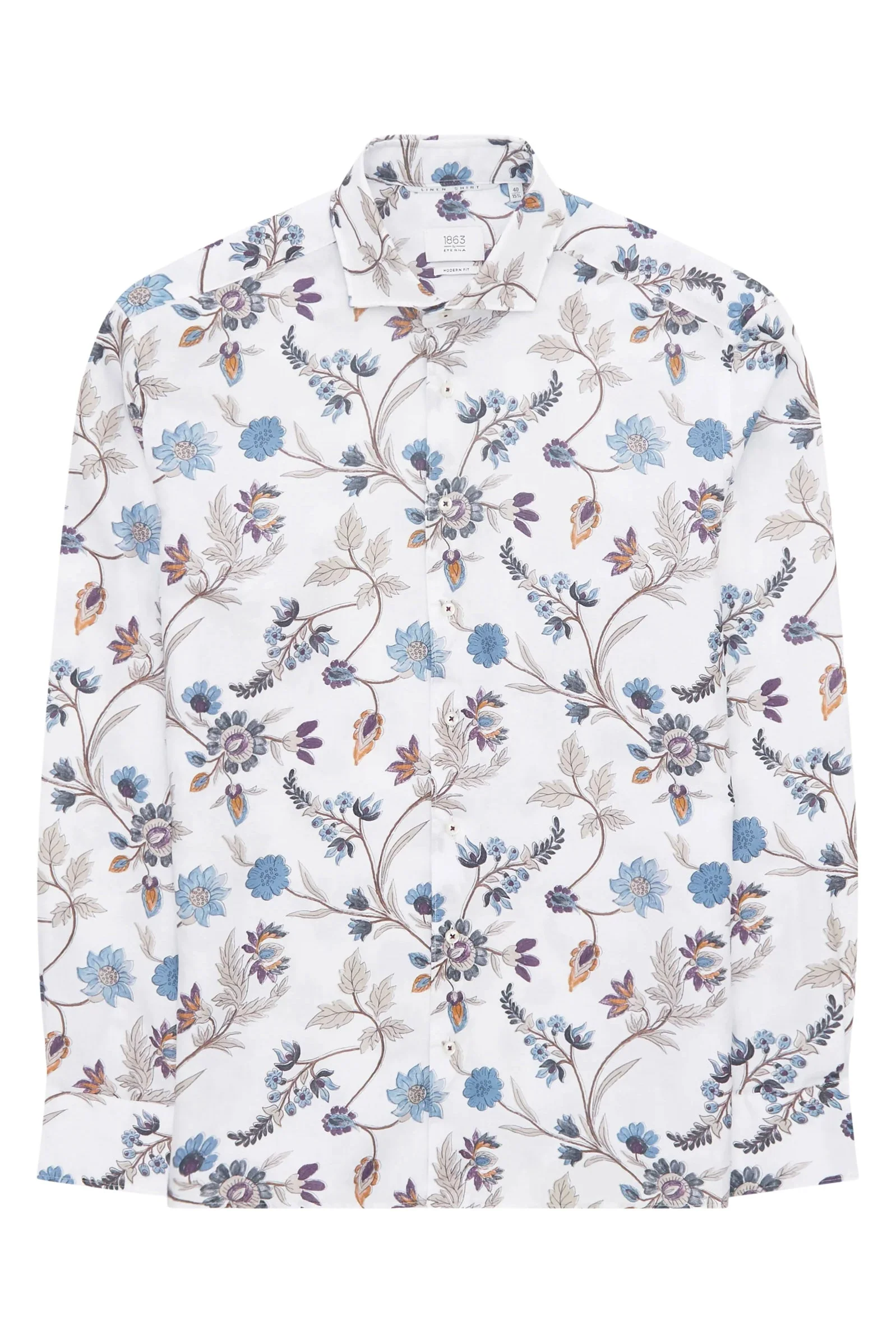 1863 Modern Fit Cotton/Linen Floral Shirt - White