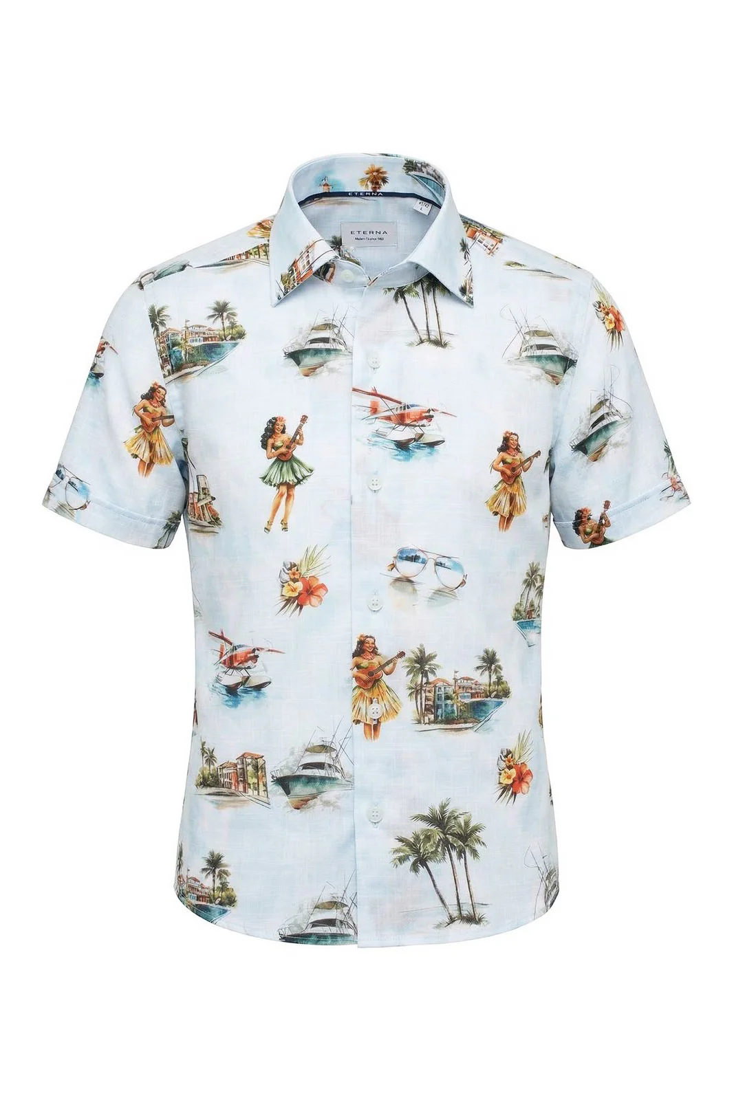 Modern Fit Cotton/Lyocell Print Shirt - Coastal Blue - Image 2