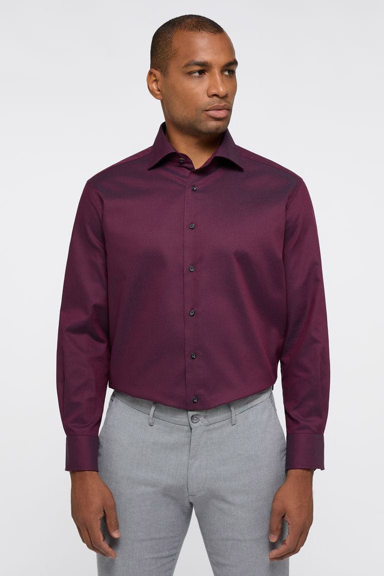 Modern Fit Dobby Cloth Shirt - Bordeaux - Image 2