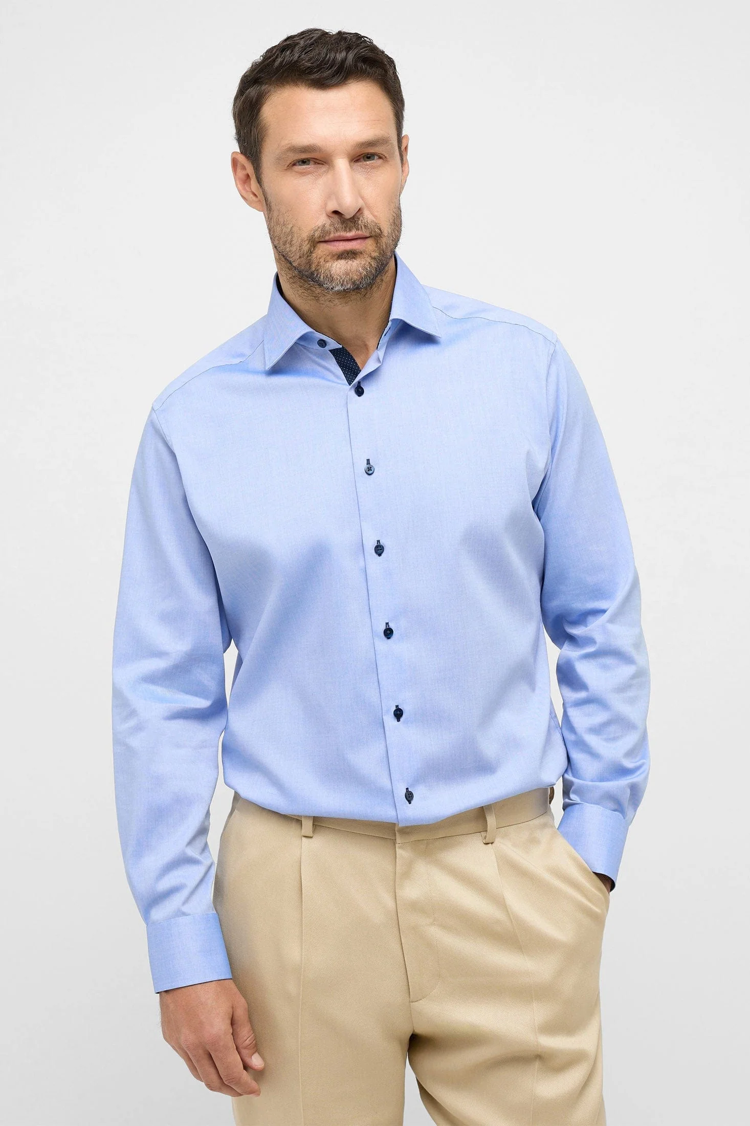 Modern Fit Fine Oxford Long Sleeve Shirt - Blue - Image 3