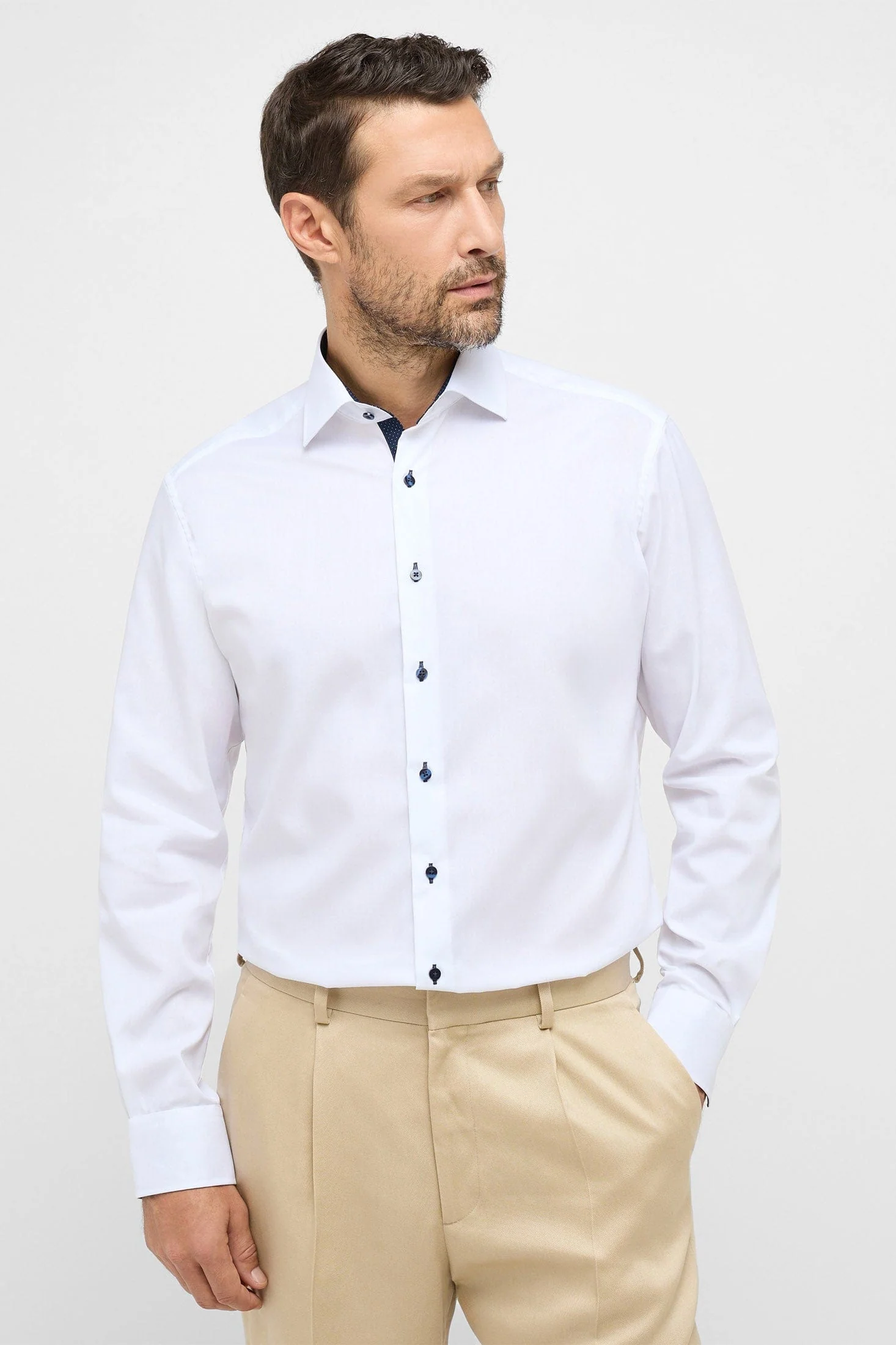 Modern Fit Fine Oxford Long Sleeve Shirt - White - Image 3