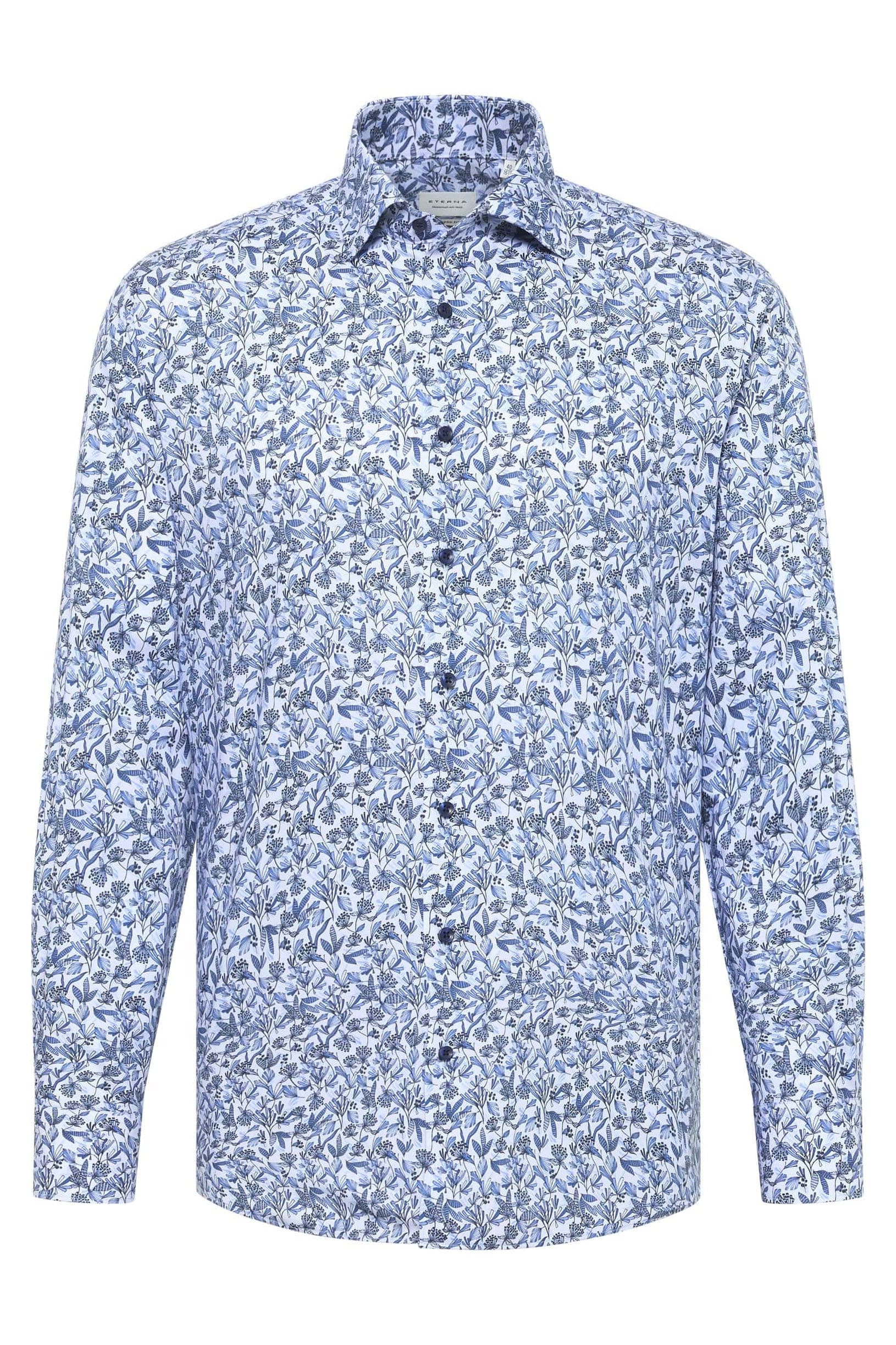 Modern Fit Floral Leaf Long Sleeve Shirt - Blue/White - Image 3