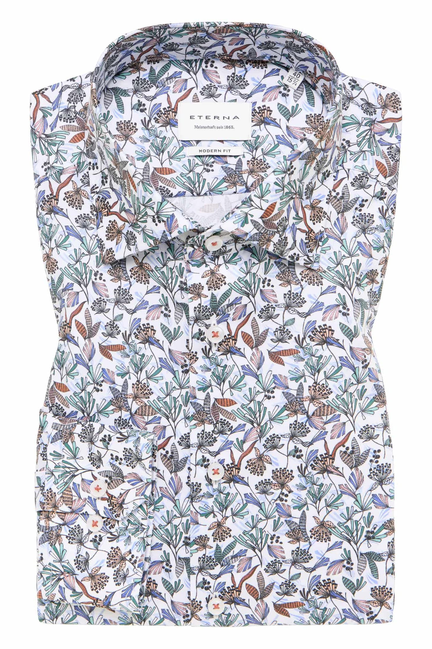 Modern Fit Floral Leaf Long Sleeve Shirt - Peach Multi