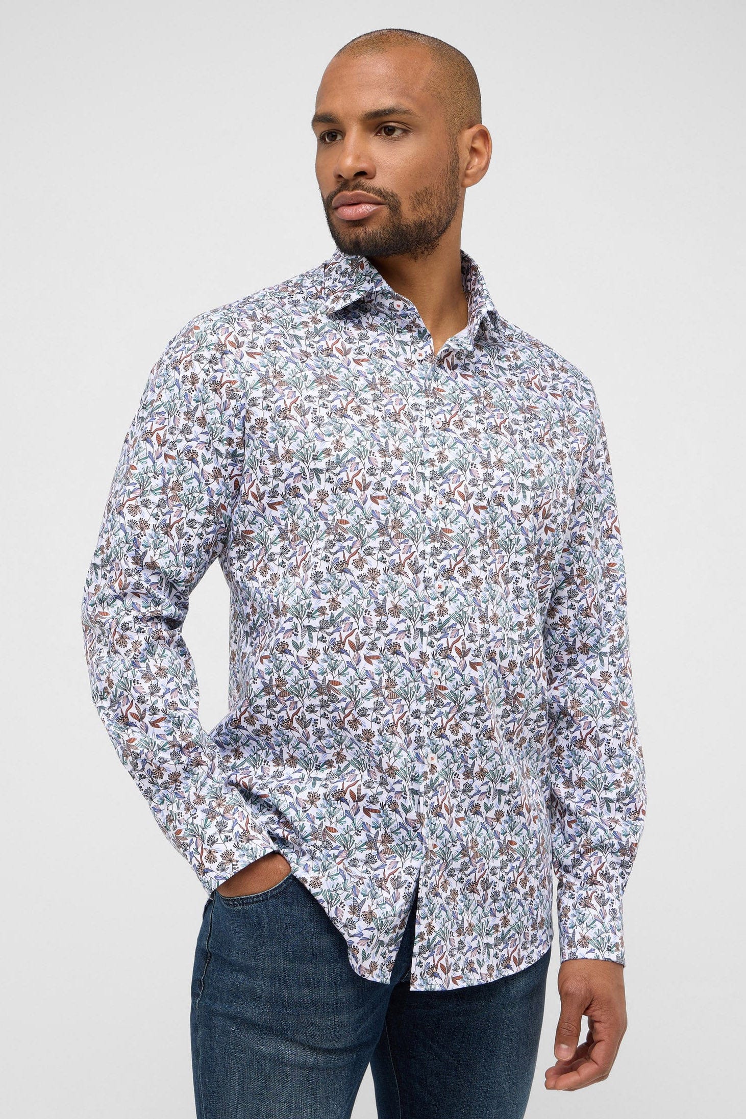 Modern Fit Floral Leaf Long Sleeve Shirt - Peach Multi - Image 2