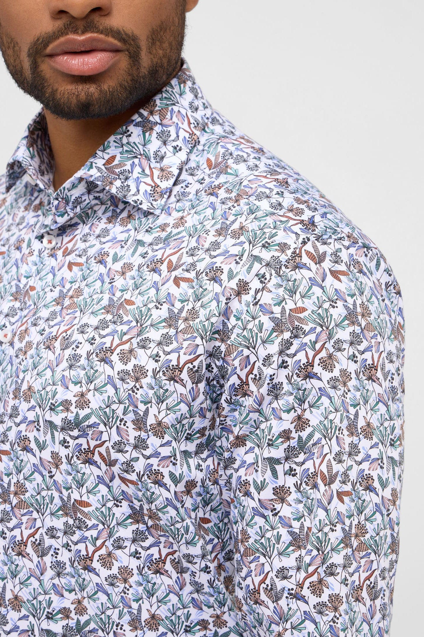 Modern Fit Floral Leaf Long Sleeve Shirt - Peach Multi - Image 3