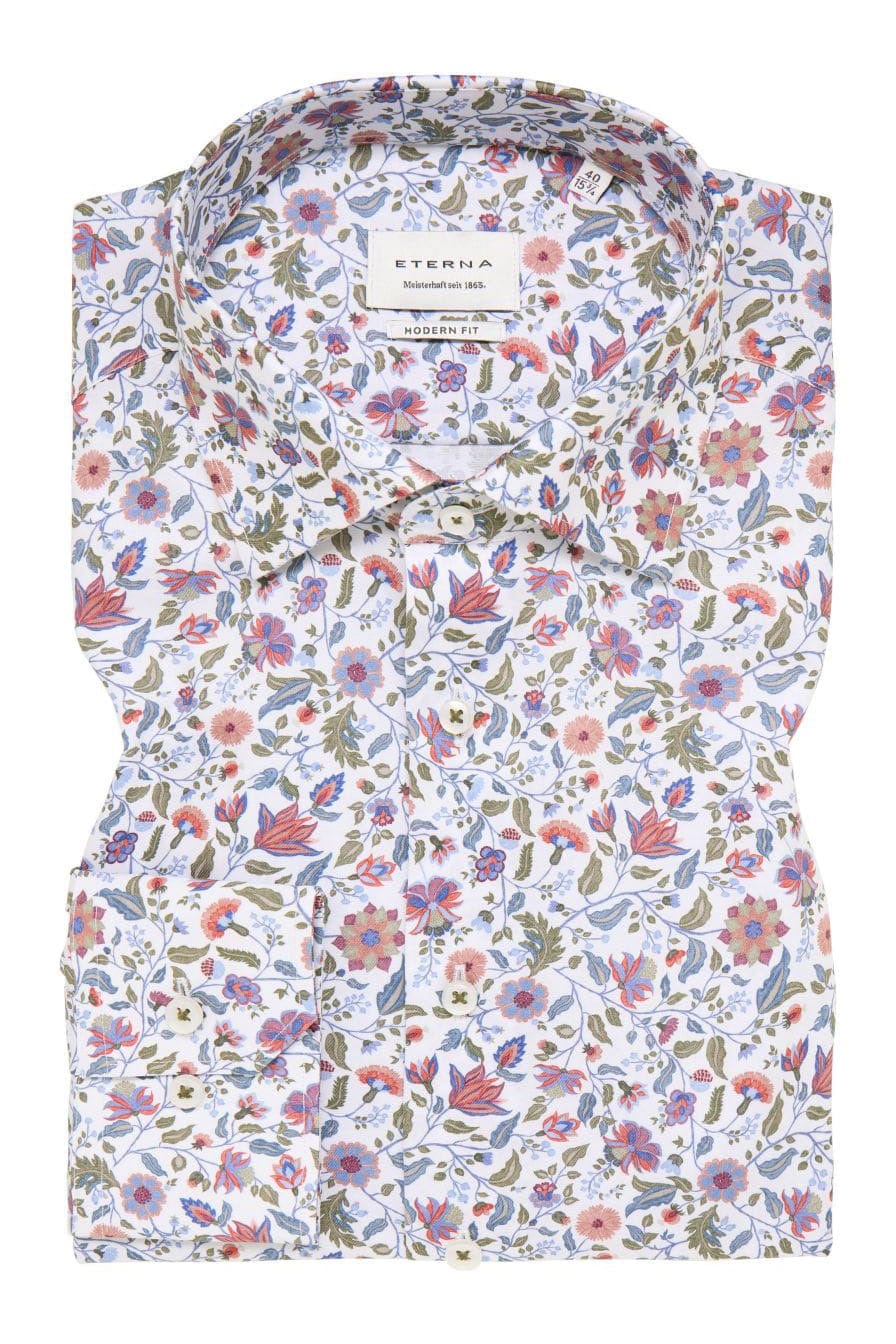 Modern Fit Floral Leaf Shirt - White/Multi