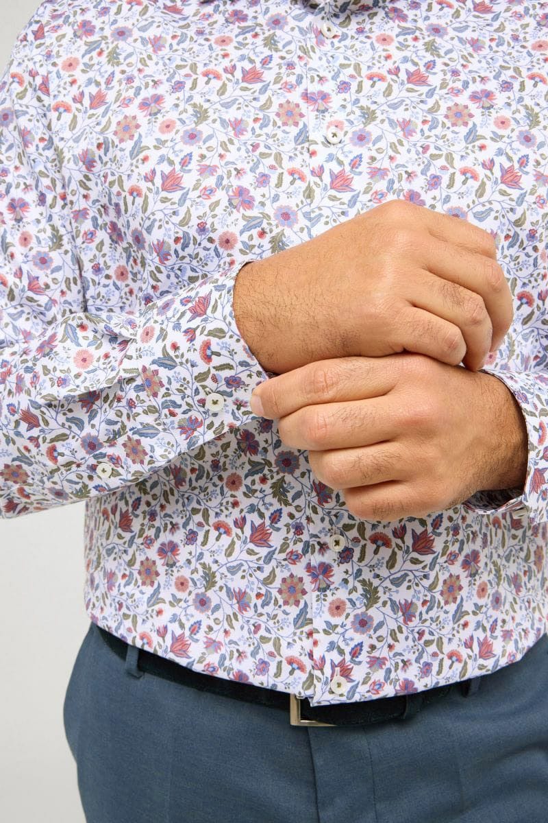 Modern Fit Floral Leaf Shirt - White/Multi - Image 4