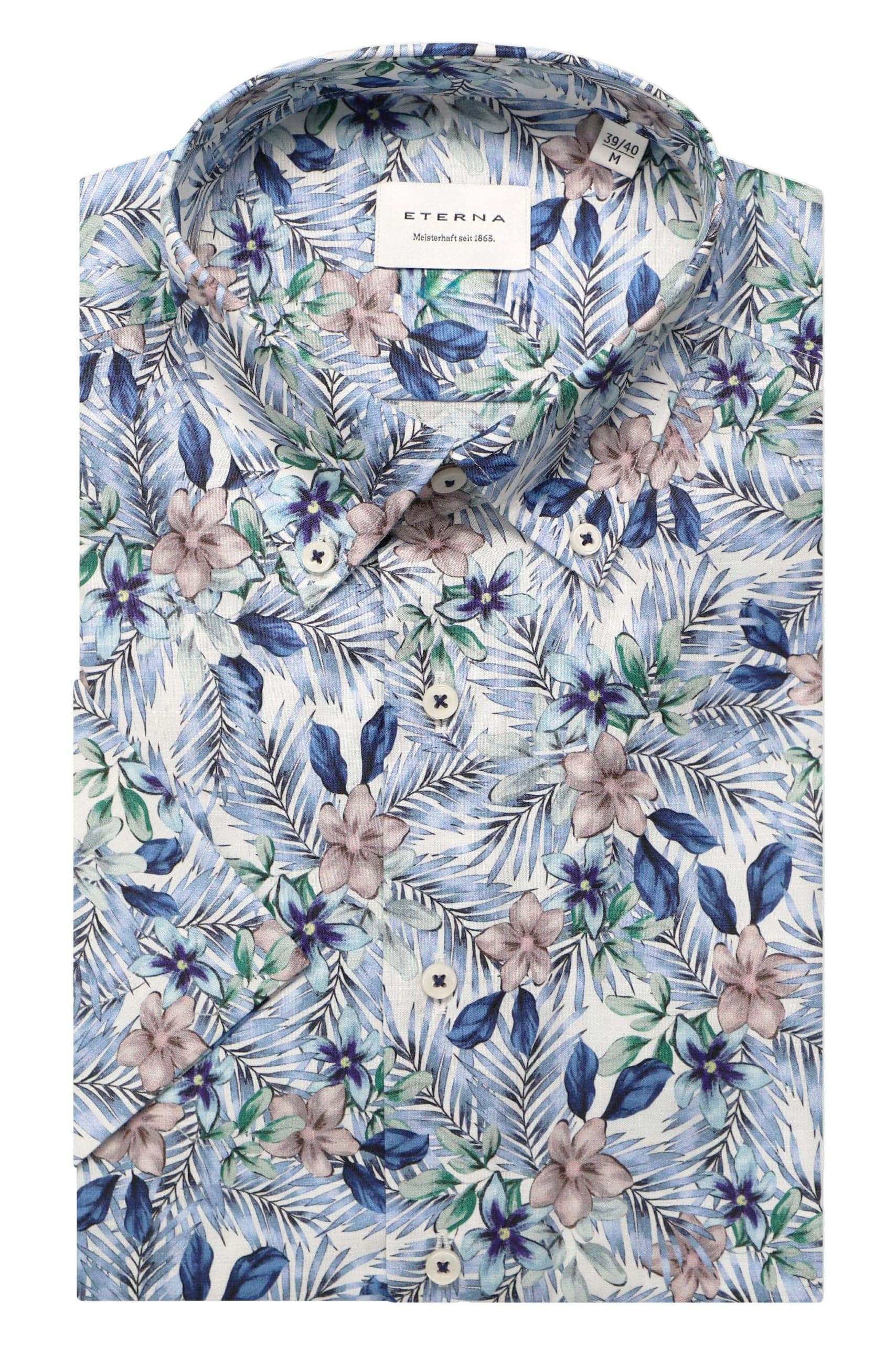 Modern Fit Floral Leaf Short Sleeve Shirt - Blue/Green