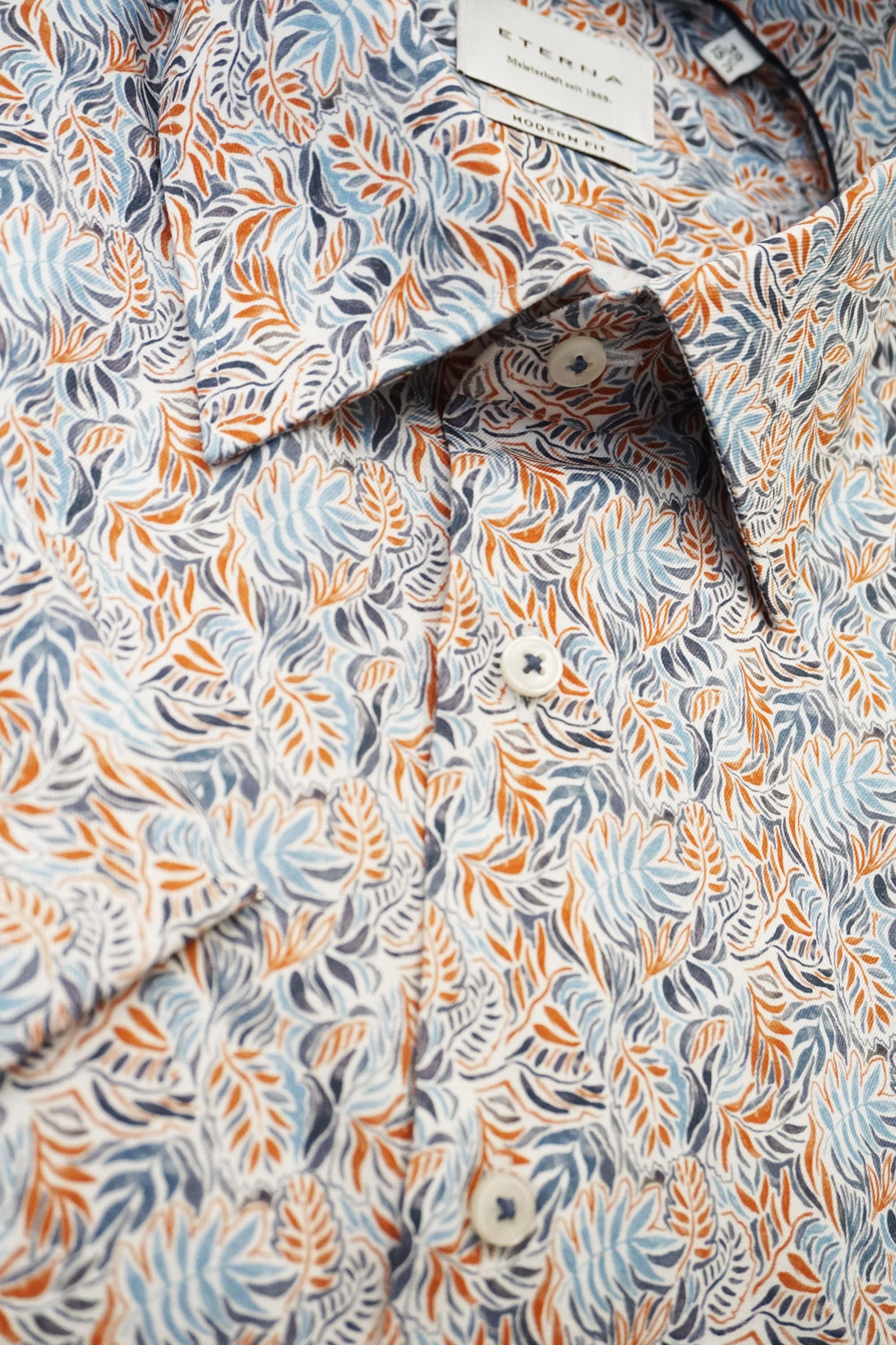 Modern Fit Leaf Print Short Sleeve Shirt - Blue/Red - Image 2