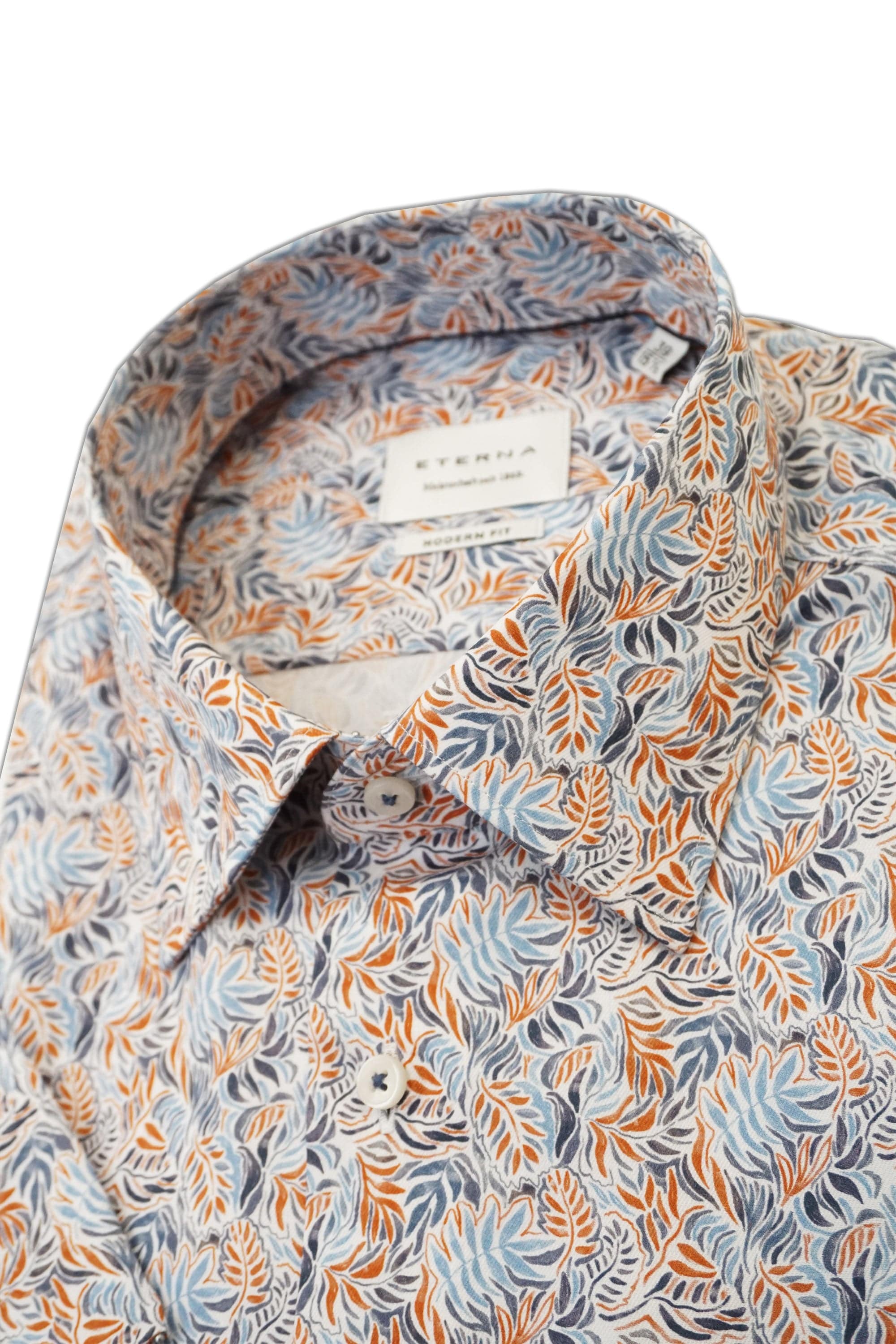 Modern Fit Leaf Print Short Sleeve Shirt - Blue/Red - Image 3