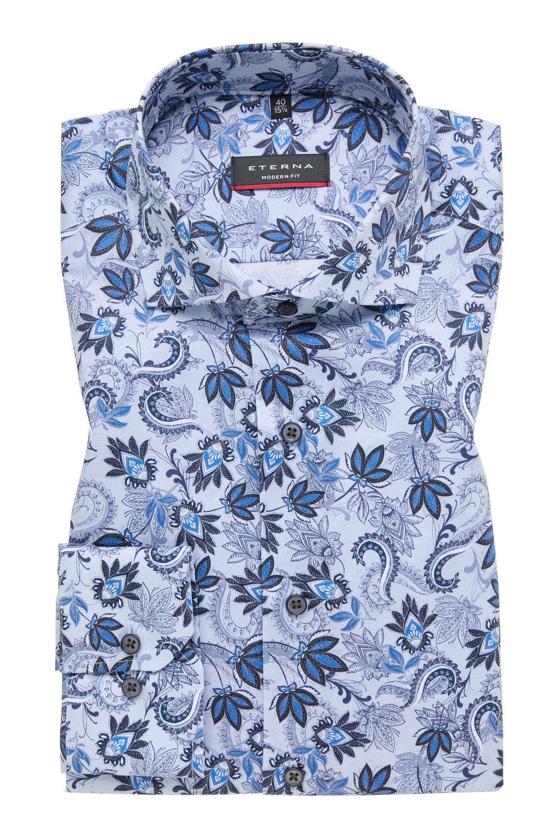 Modern Fit Leaf Print Twill Shirt - Blue