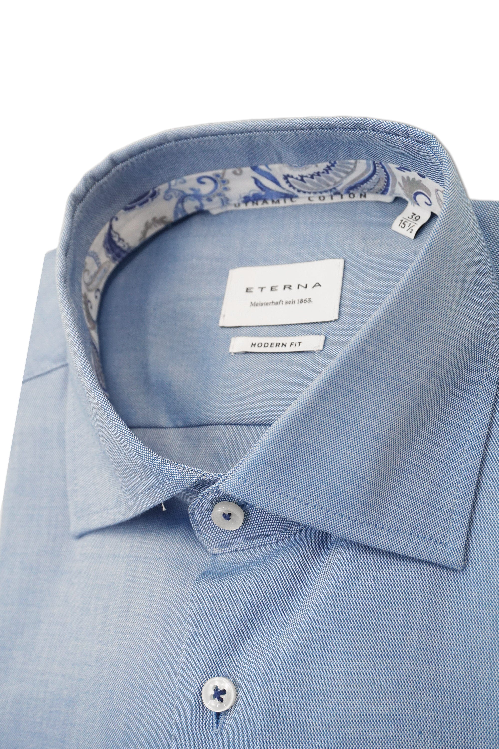 Modern Fit Plain Shirt with Trim - Mid-Blue - Image 2