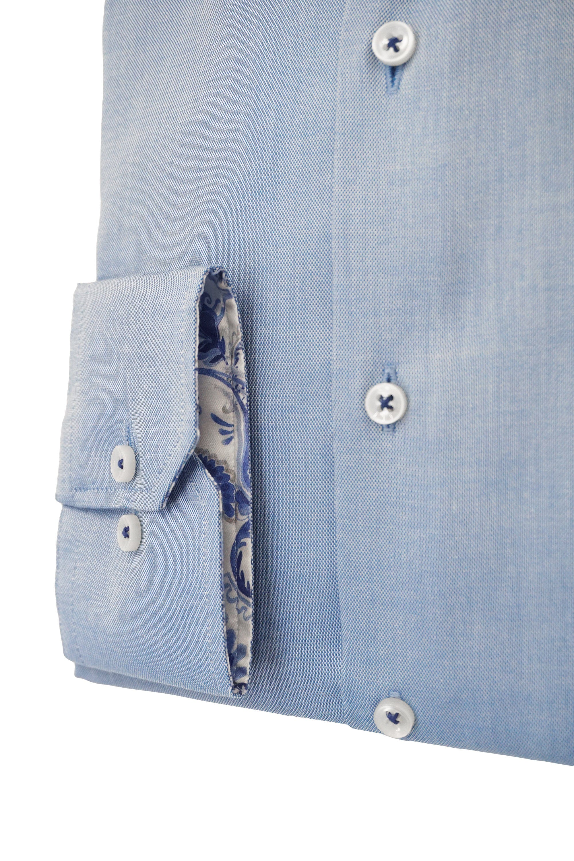 Modern Fit Plain Shirt with Trim - Mid-Blue - Image 3