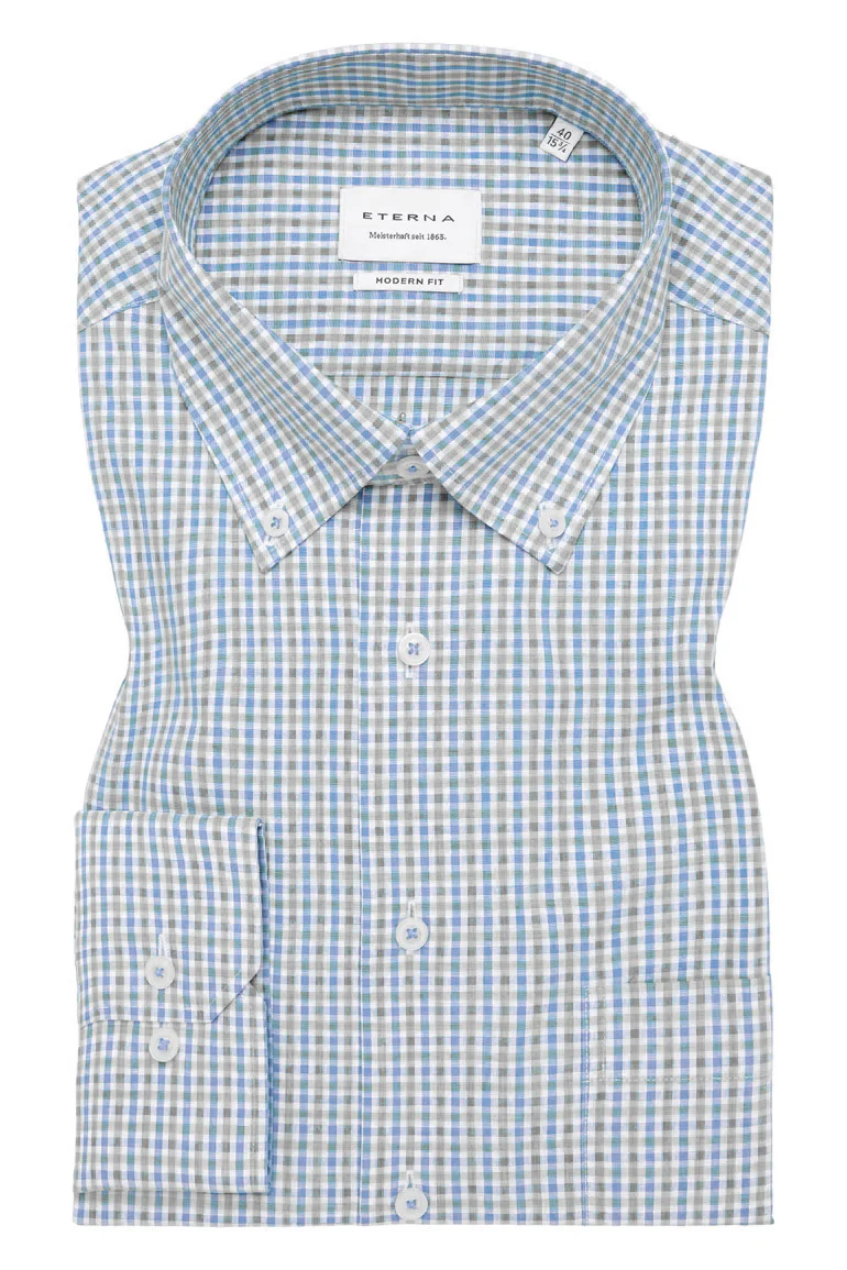 Modern Fit Neat Check Shirt - Blue/Grey