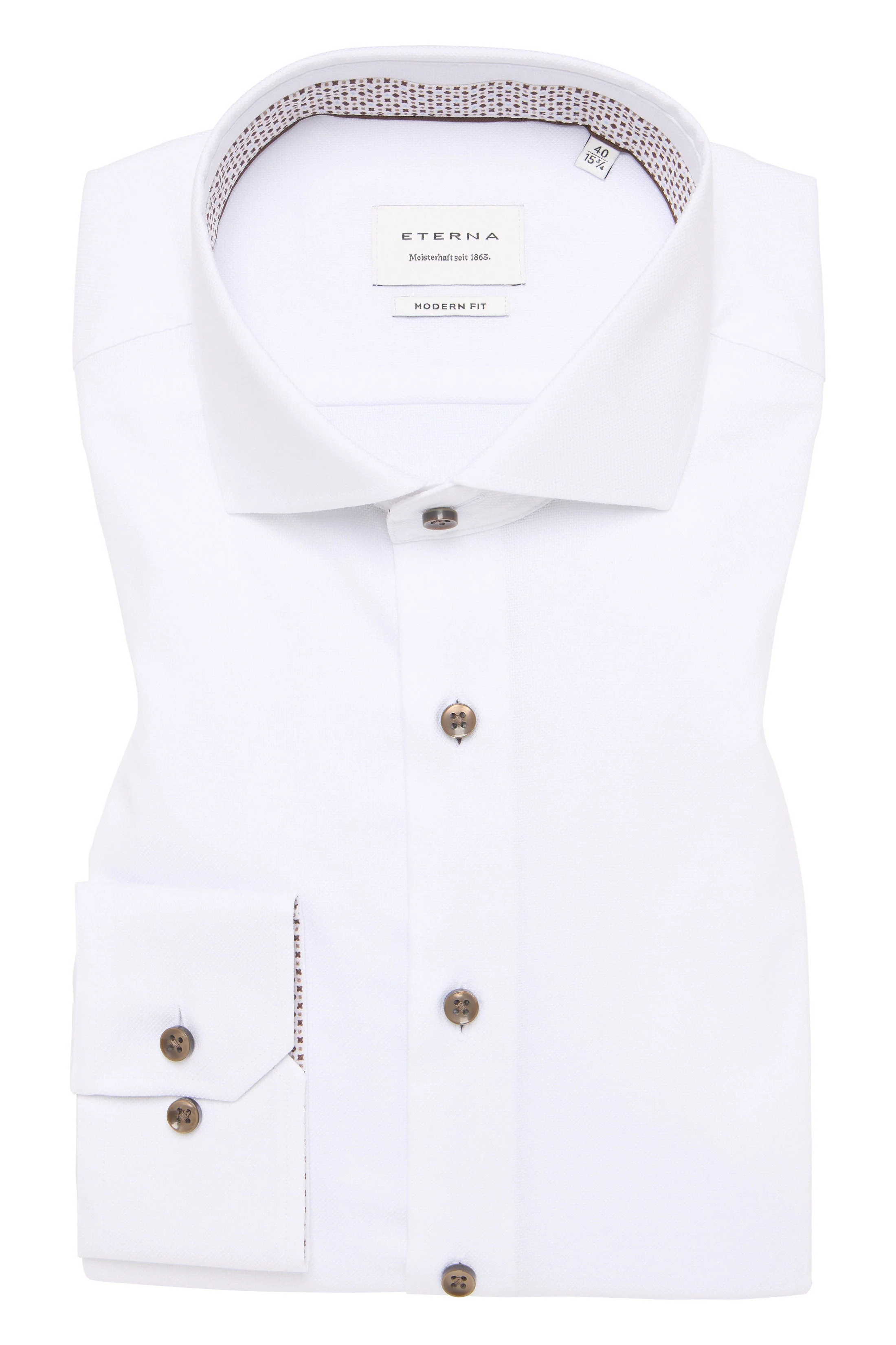 Modern Fit Micro Texture Shirt with Trim - White