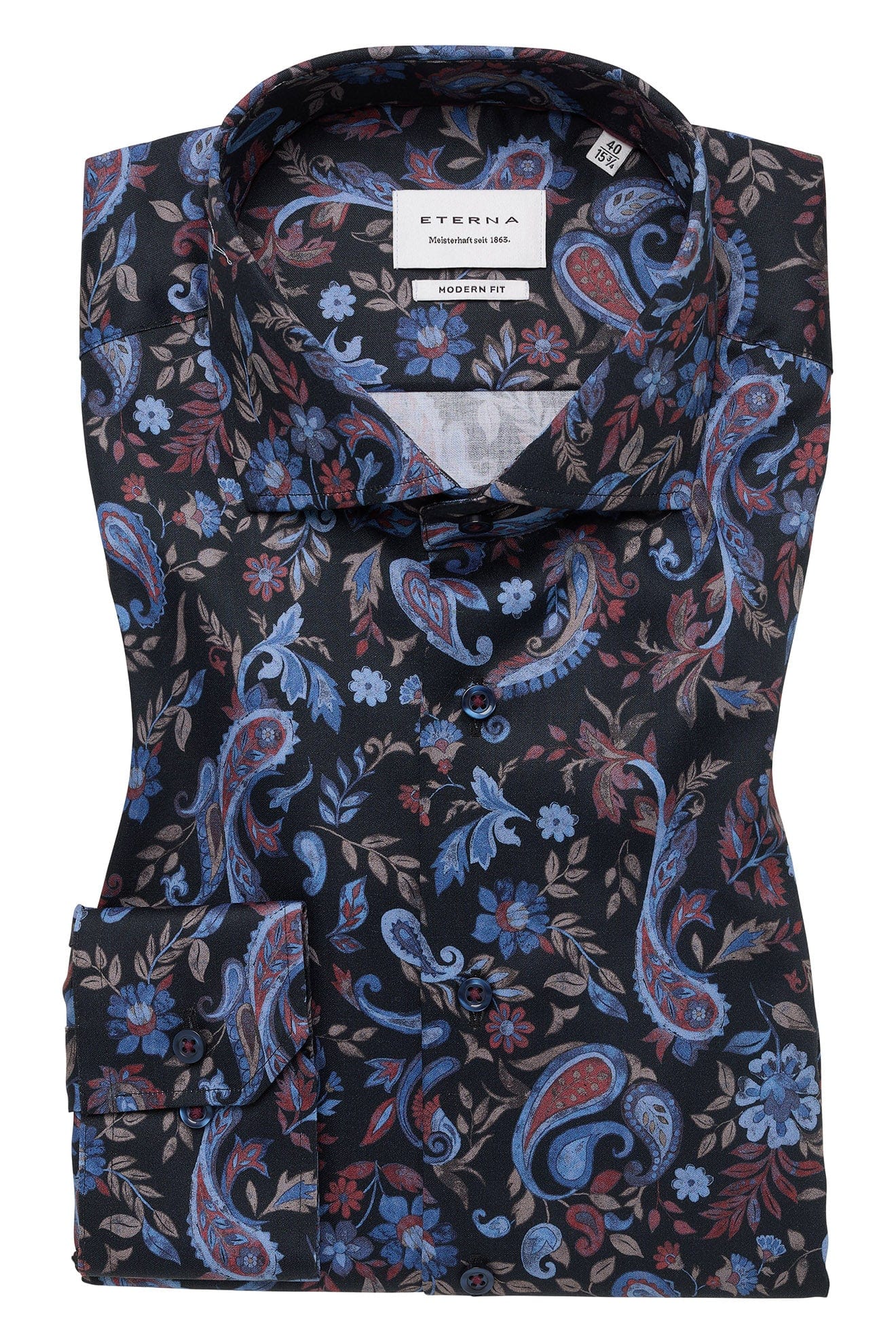 Modern Fit Paisley Print Shirt - Black/Blue - Image 4