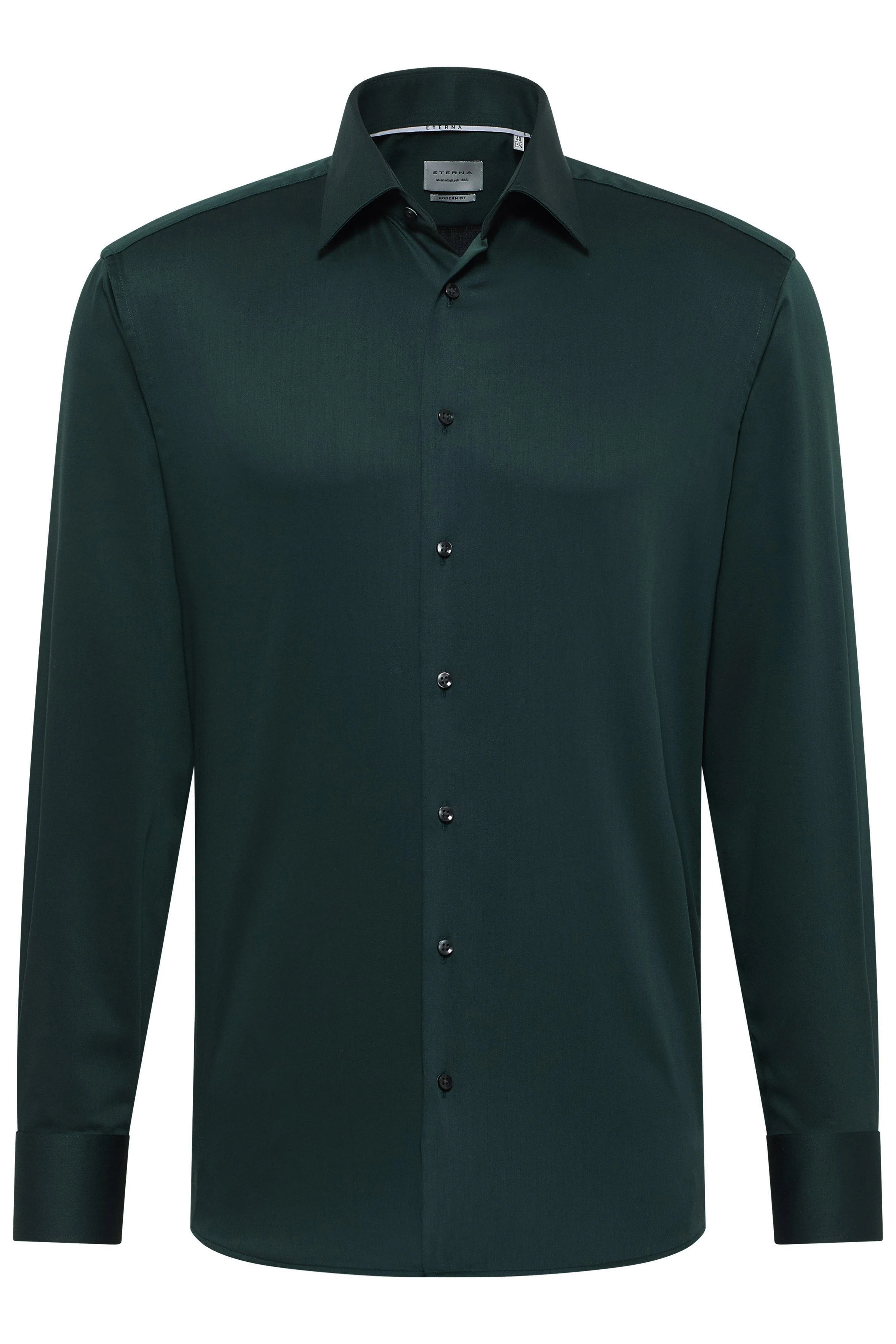 Modern Fit Plain Cotton Satin Shirt - Dark Green - Image 2