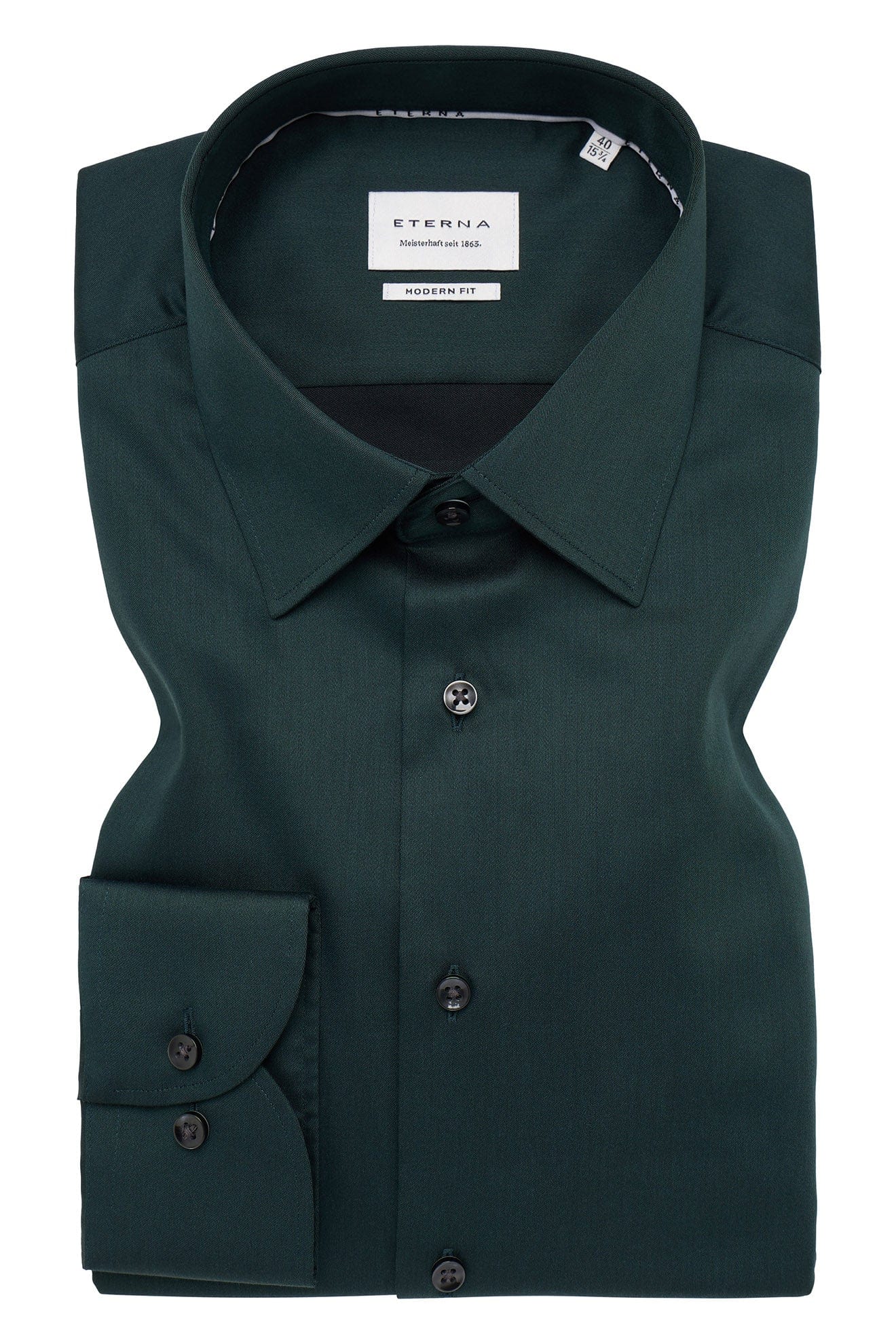 Modern Fit Plain Cotton Satin Shirt - Dark Green - Image 4