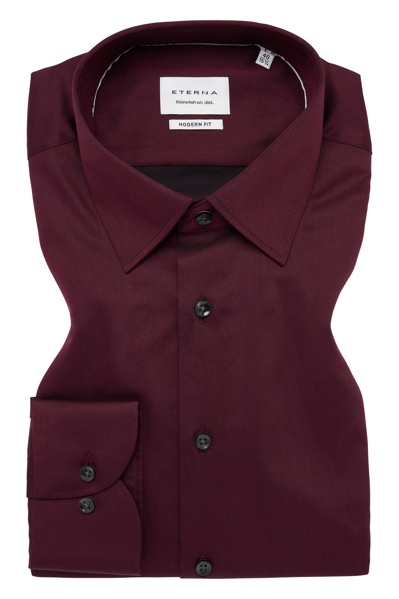 Modern Fit Plain Cotton Satin Shirt - Plum