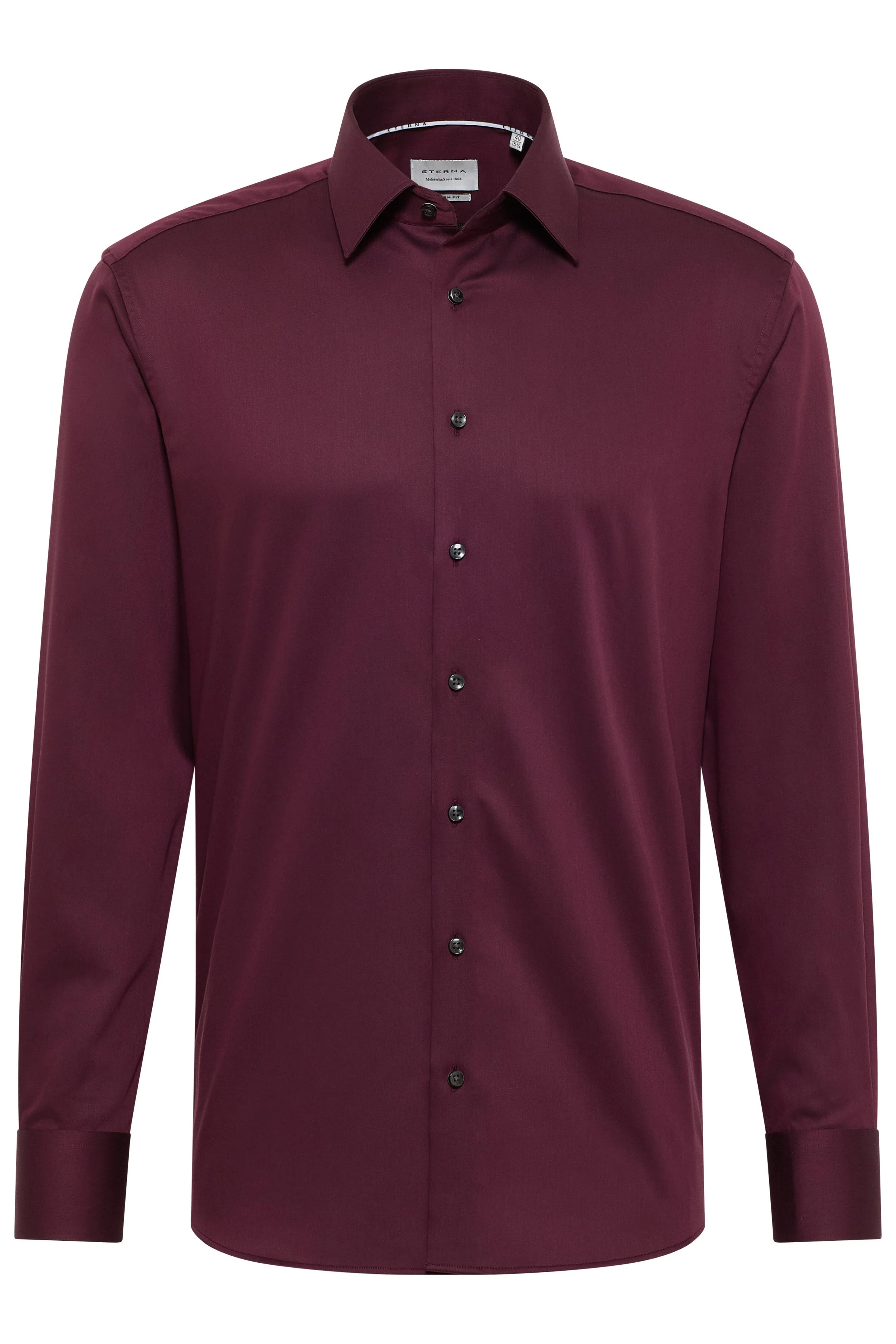 Modern Fit Plain Cotton Satin Shirt - Plum - Image 3
