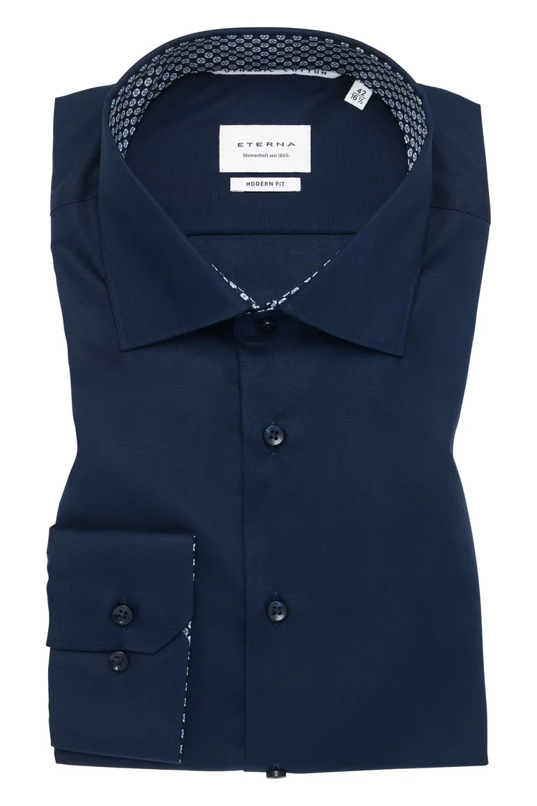 Modern Fit Plain Shirt with Trim - Dark Blue