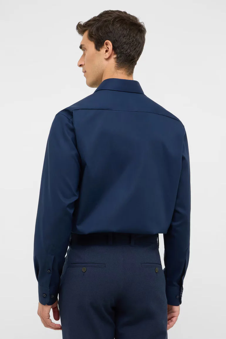 Modern Fit Plain Shirt with Trim - Dark Blue - Image 4