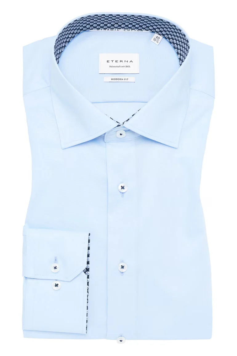 Modern Fit Plain Shirt with Trim - Light Blue