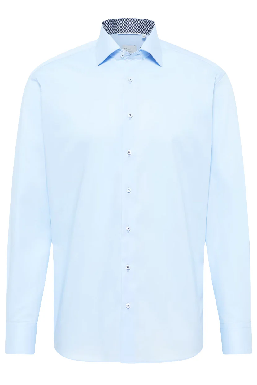 Modern Fit Plain Shirt with Trim - Light Blue - Image 2