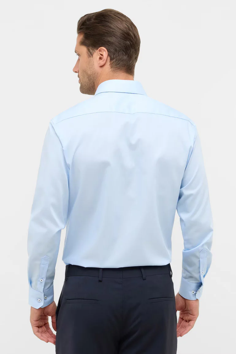 Modern Fit Plain Shirt with Trim - Light Blue - Image 4