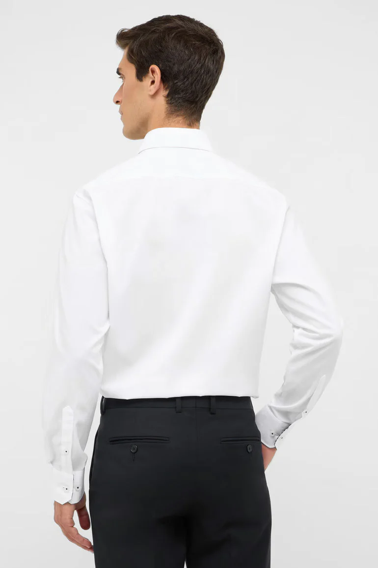 Modern Fit Plain Shirt with Navy Trim - White - Image 4