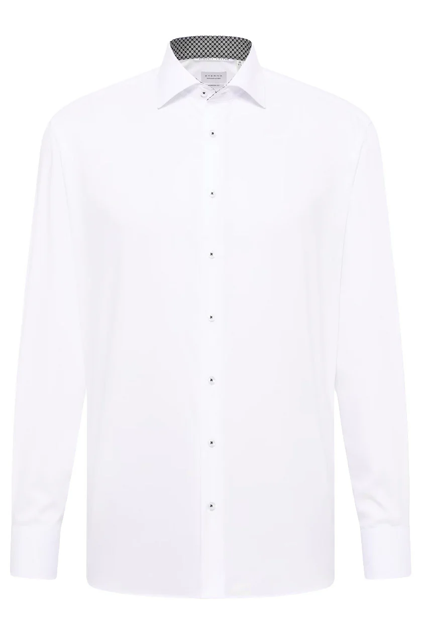 Modern Fit Plain Shirt with Black Trim - White - Image 2