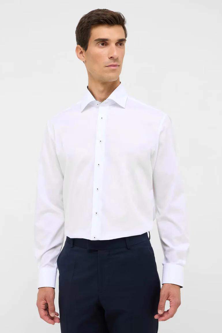 Modern Fit Plain Shirt with Black Trim - White - Image 3