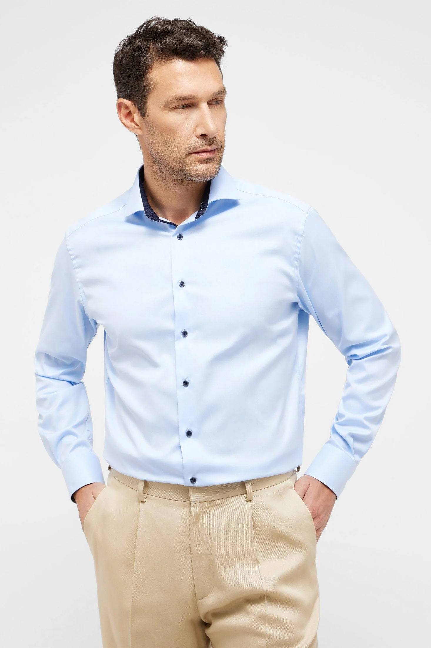 Modern Fit Plain Twill Cover Shirt - Light Blue - Image 2