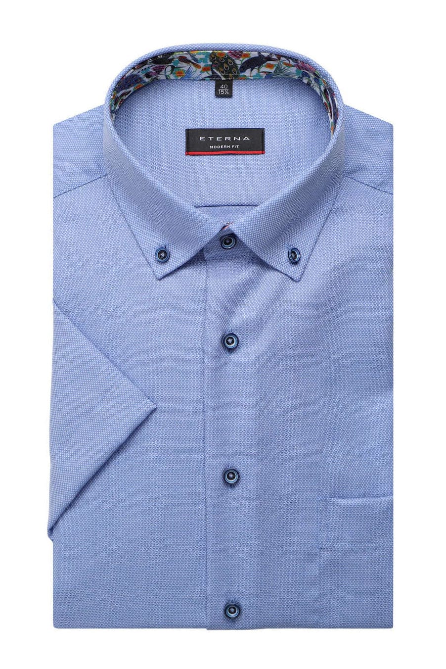 Modern Fit Textured Non Iron Short Sleeve Shirt - Blue