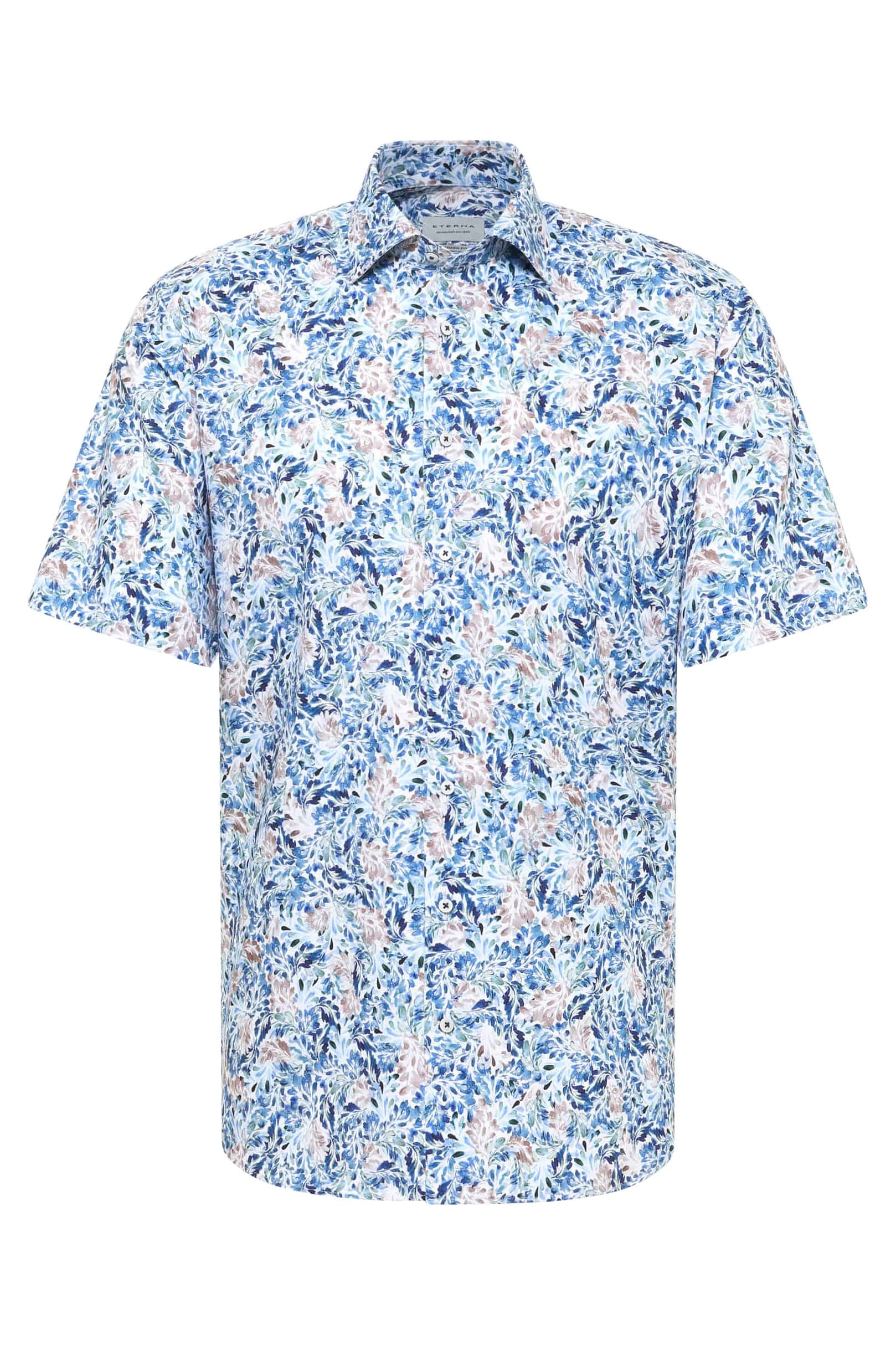 Modern Fit Watercolour Print Short Sleeve Shirt - Blue