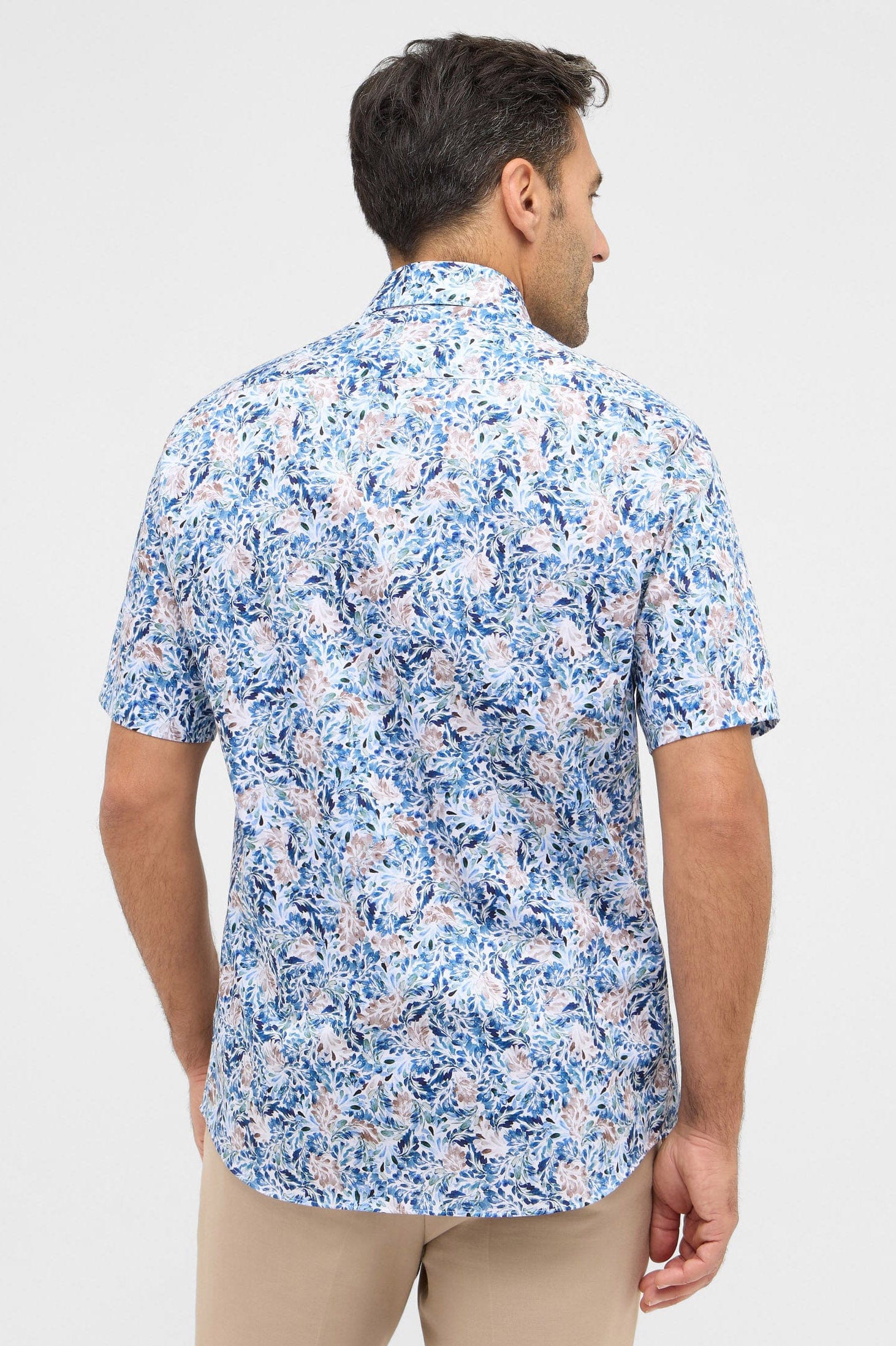 Modern Fit Watercolour Print Short Sleeve Shirt - Blue - Image 4