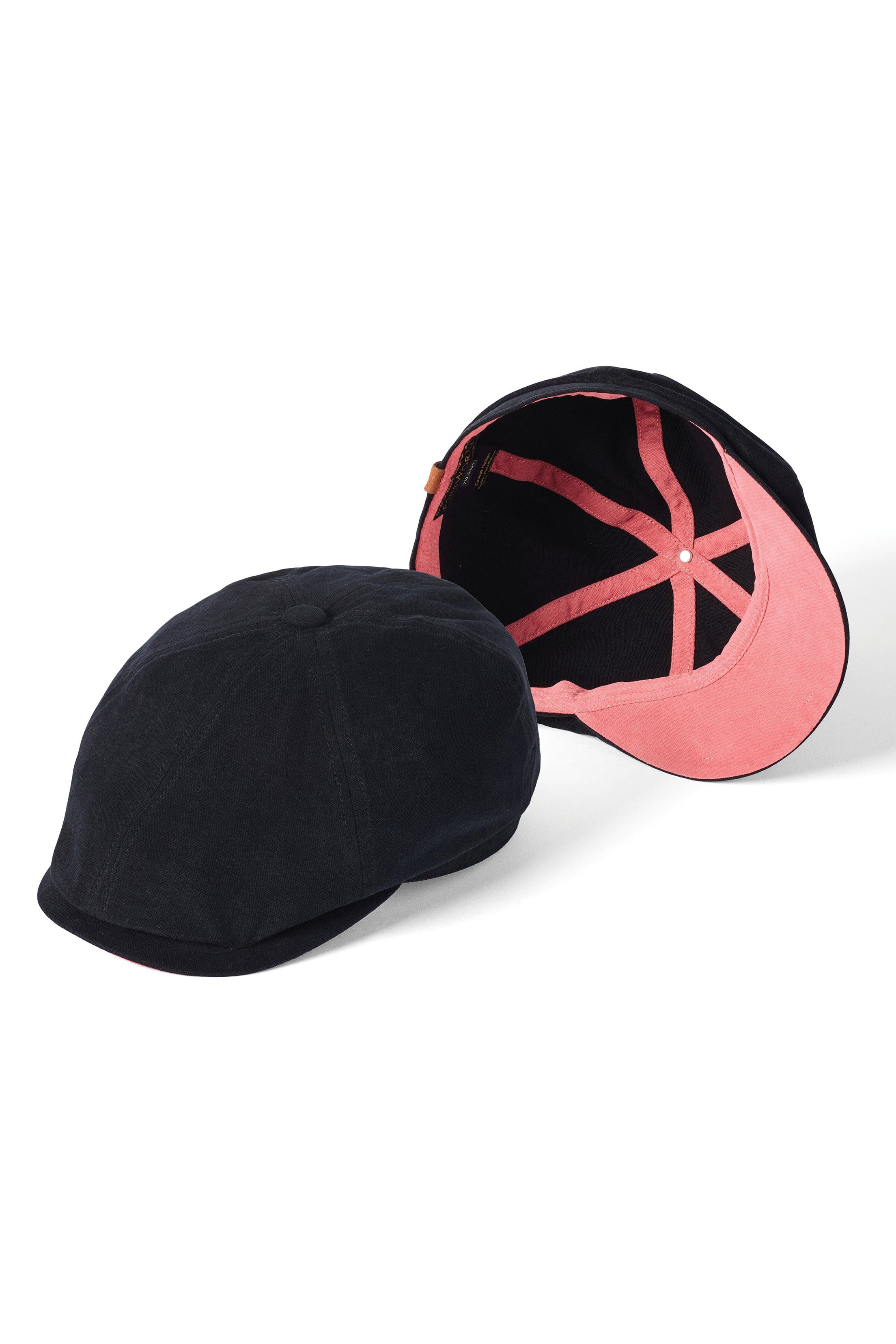 Hudson Cotton Canvas Newsboy Cap - Black/Salmon