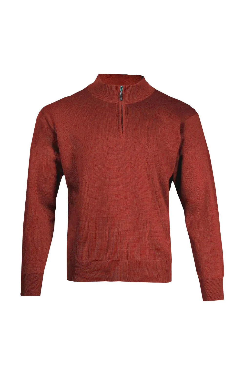 Medium Weight Merino Wool 1/4 Zip Jumper - Rust